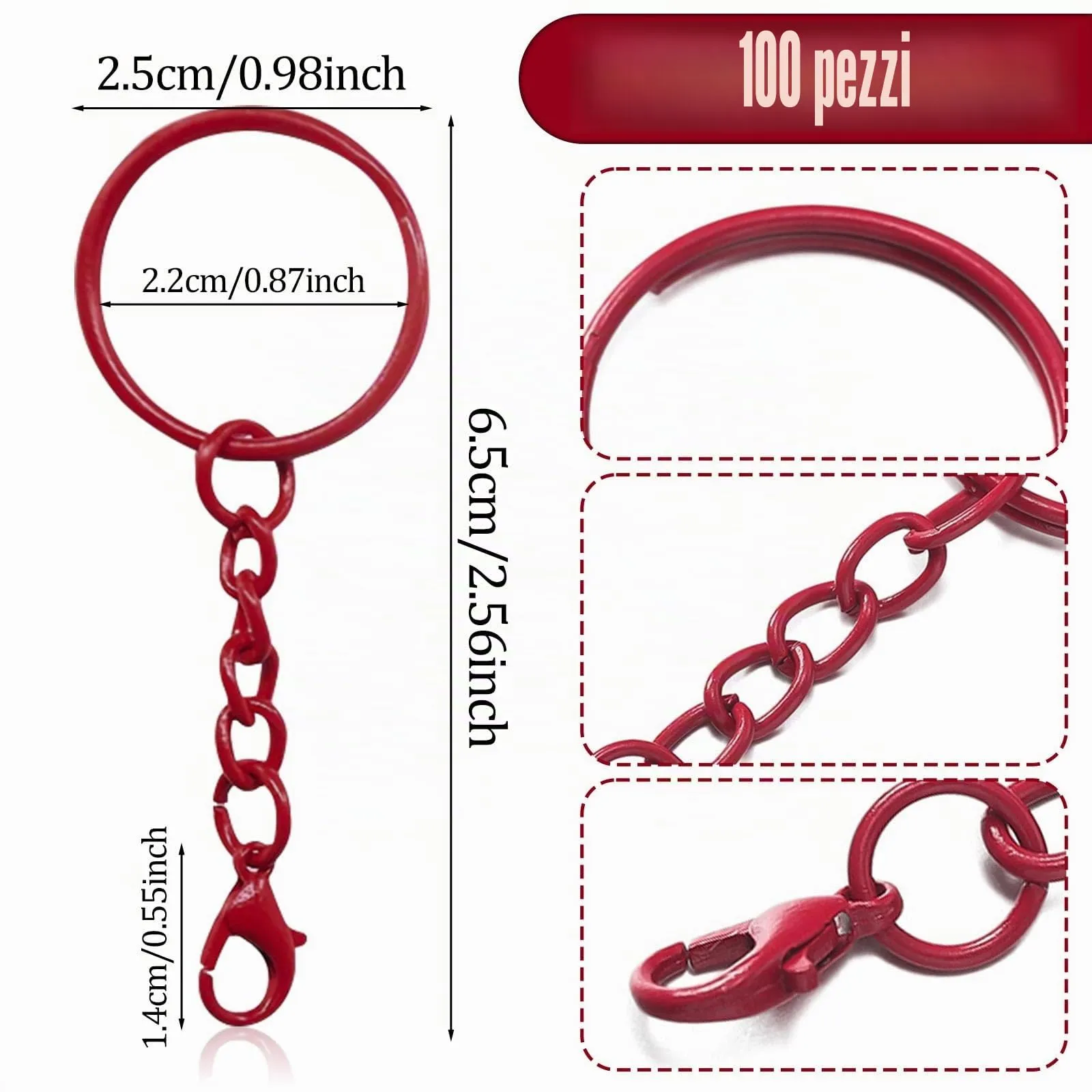 100 Pezzi Anello Portachiavi,Anelli per Portachiavi Fai Da Te,Keychain per Gioielli Fai Da Te - immagine 2