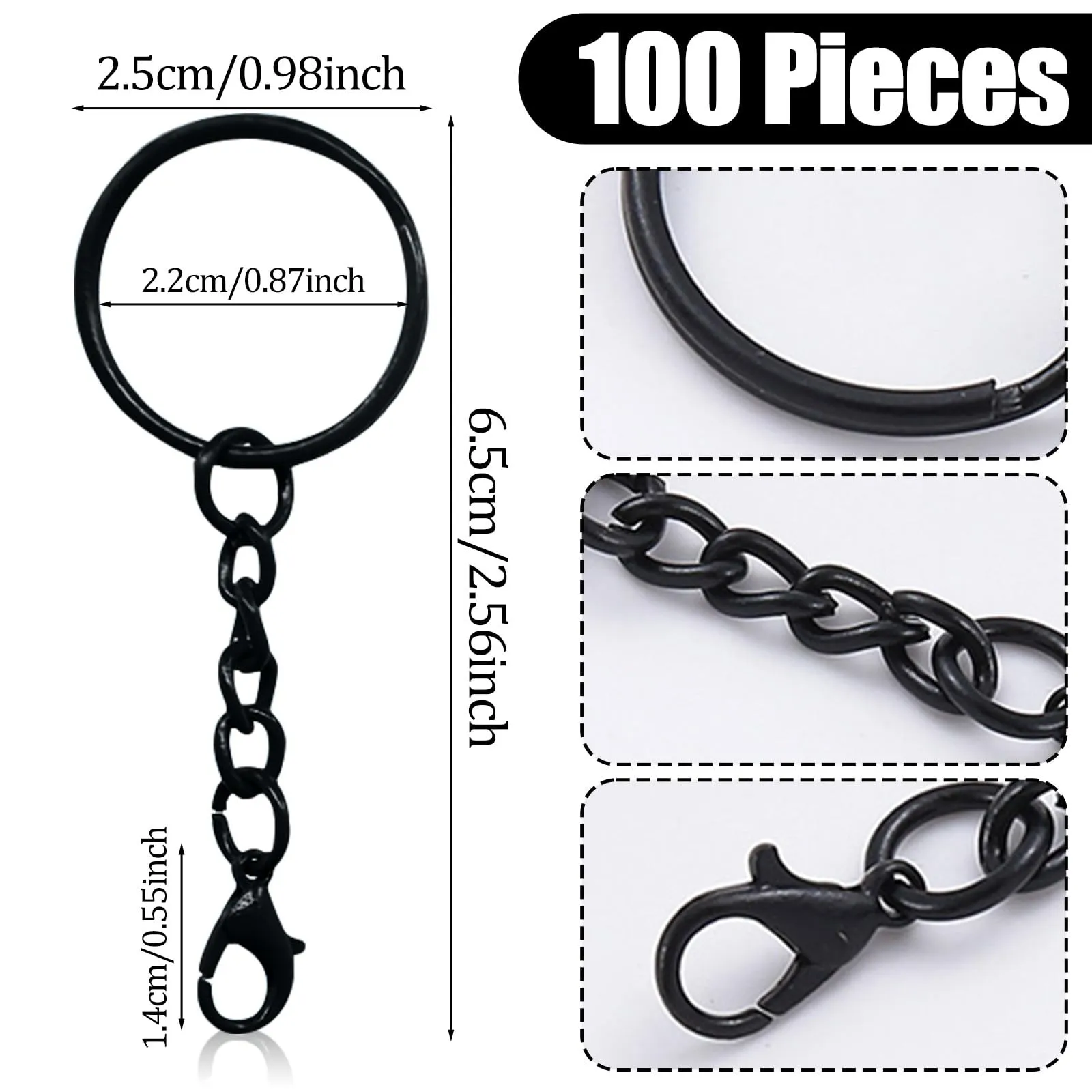 CINGHIA 100 Pezzi Keychain,Anello Portachiavi,Catena Portachiav per gioielli Fai Da Te - immagine 2