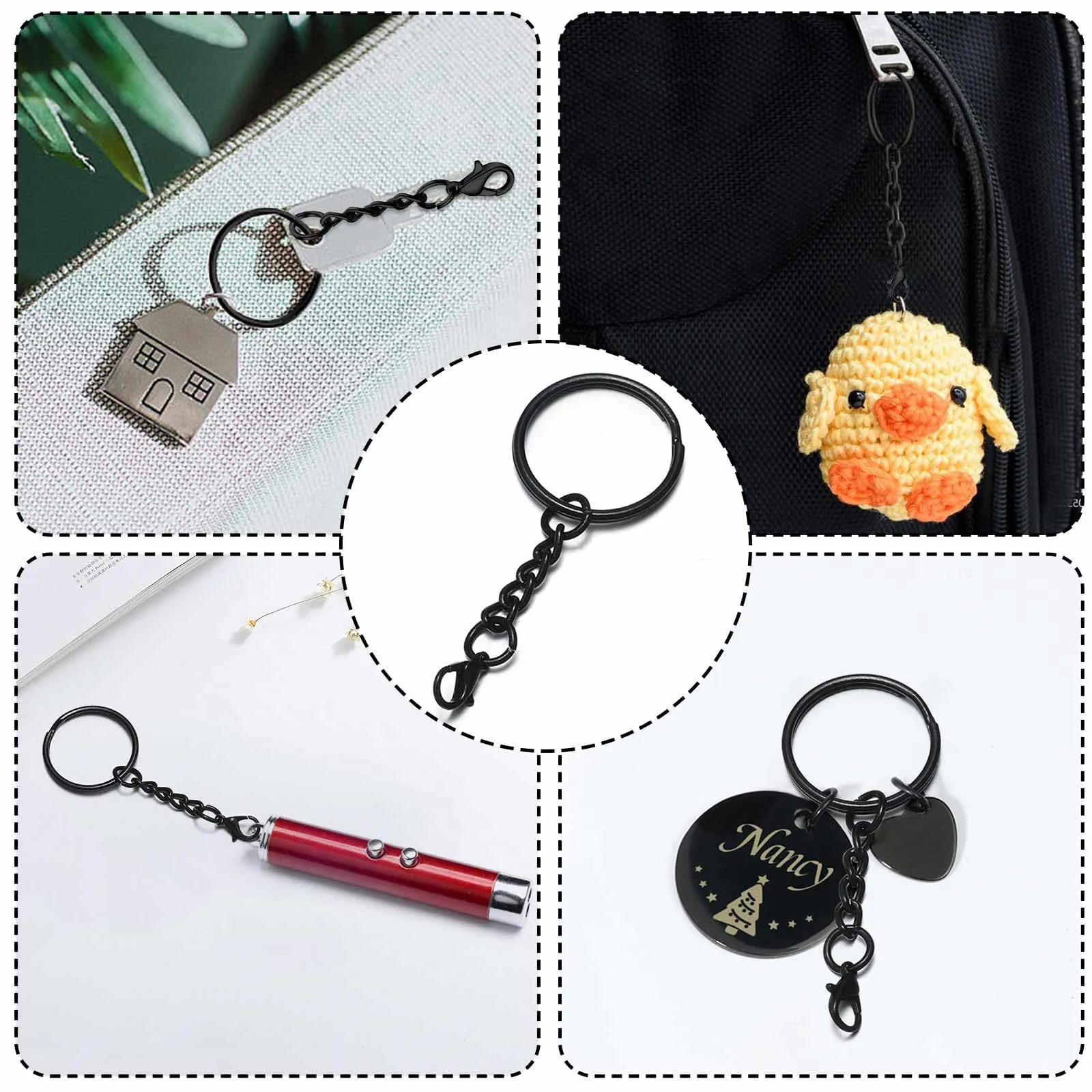 CINGHIA 100 Pezzi Keychain,Anello Portachiavi,Catena Portachiav per gioielli Fai Da Te - immagine 3