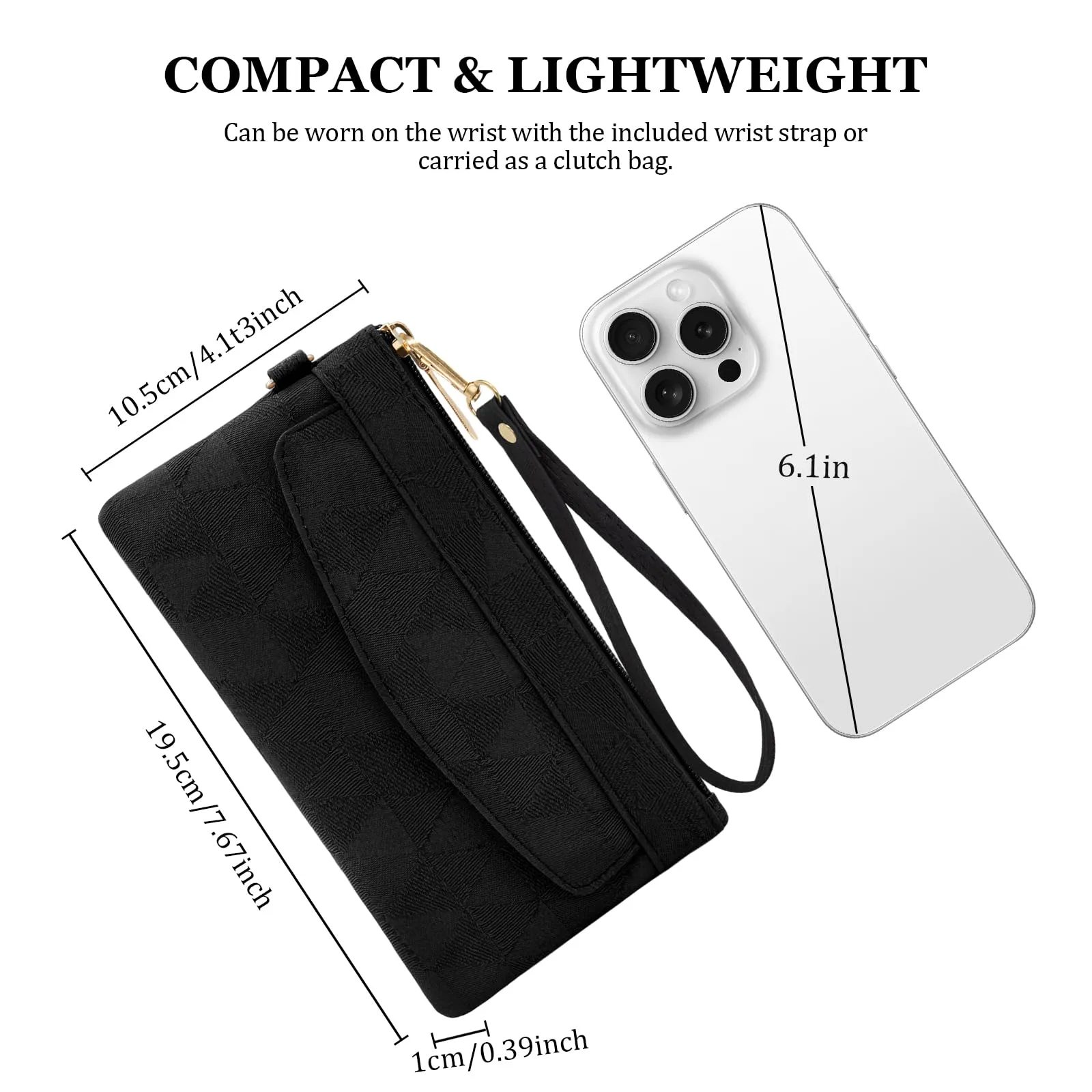 LJCZKA Portafoglio da Polso Pelle Donna Pochette da Polso Zip Grande Capacità Frizione Cellulare Porta Carte con Cinturino da Polso, Portachiavi (Nero-4) - immagine 4