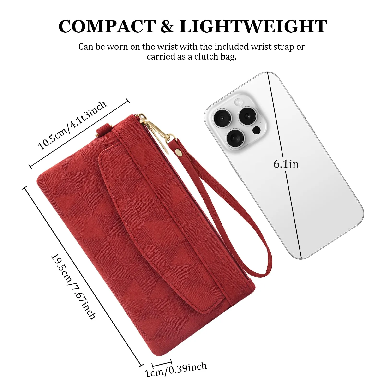 LJCZKA Portafoglio da Polso Pelle Donna Pochette da Polso Zip Grande Capacità Frizione Cellulare Porta Carte con Cinturino da Polso, Portachiavi (Rosso-4) - immagine 4