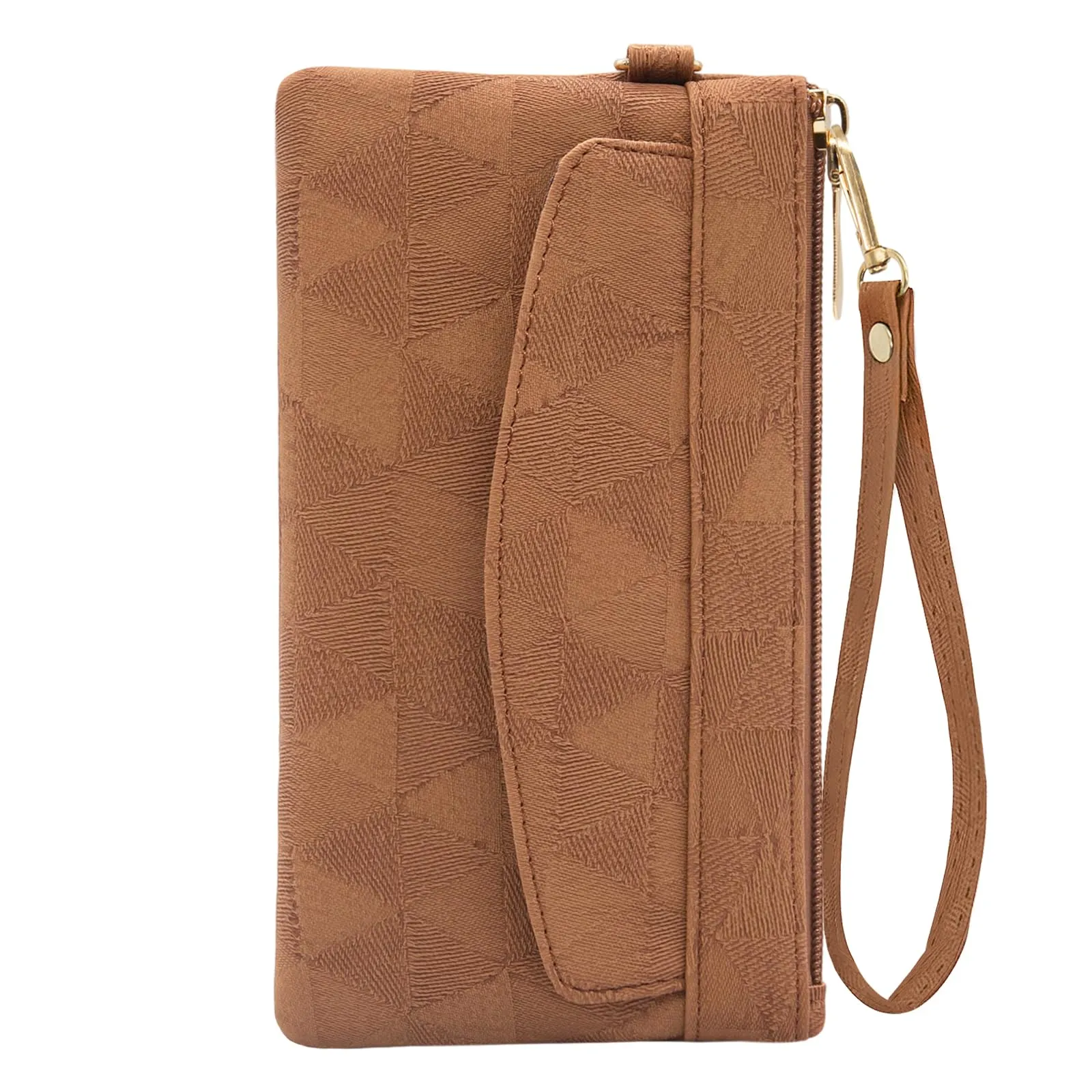LJCZKA Portafoglio da Polso Pelle Donna Pochette da Polso Zip Grande Capacità Frizione Cellulare Porta Carte con Cinturino da Polso, Portachiavi (Marrone-4) - immagine 1