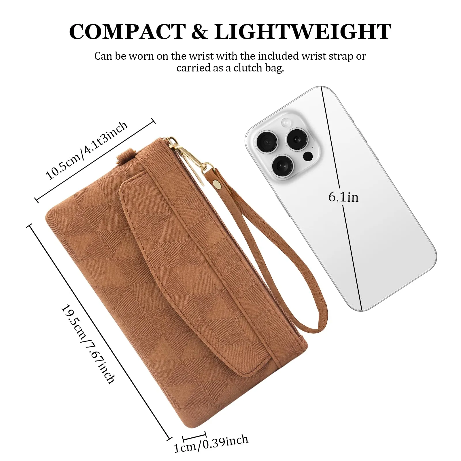 LJCZKA Portafoglio da Polso Pelle Donna Pochette da Polso Zip Grande Capacità Frizione Cellulare Porta Carte con Cinturino da Polso, Portachiavi (Marrone-4) - immagine 4