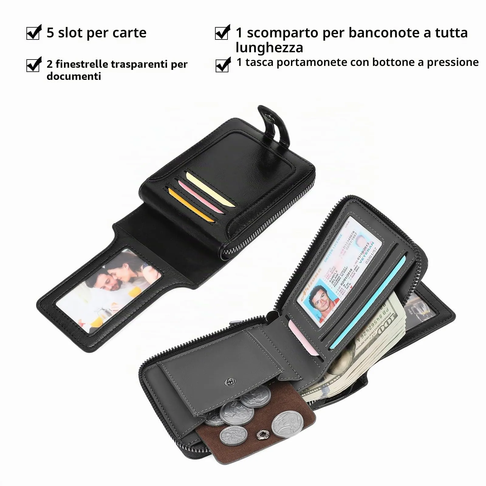 SENDEFN Portafoglio Uomo, Porta Carte con Tasca per Moneta - immagine 2