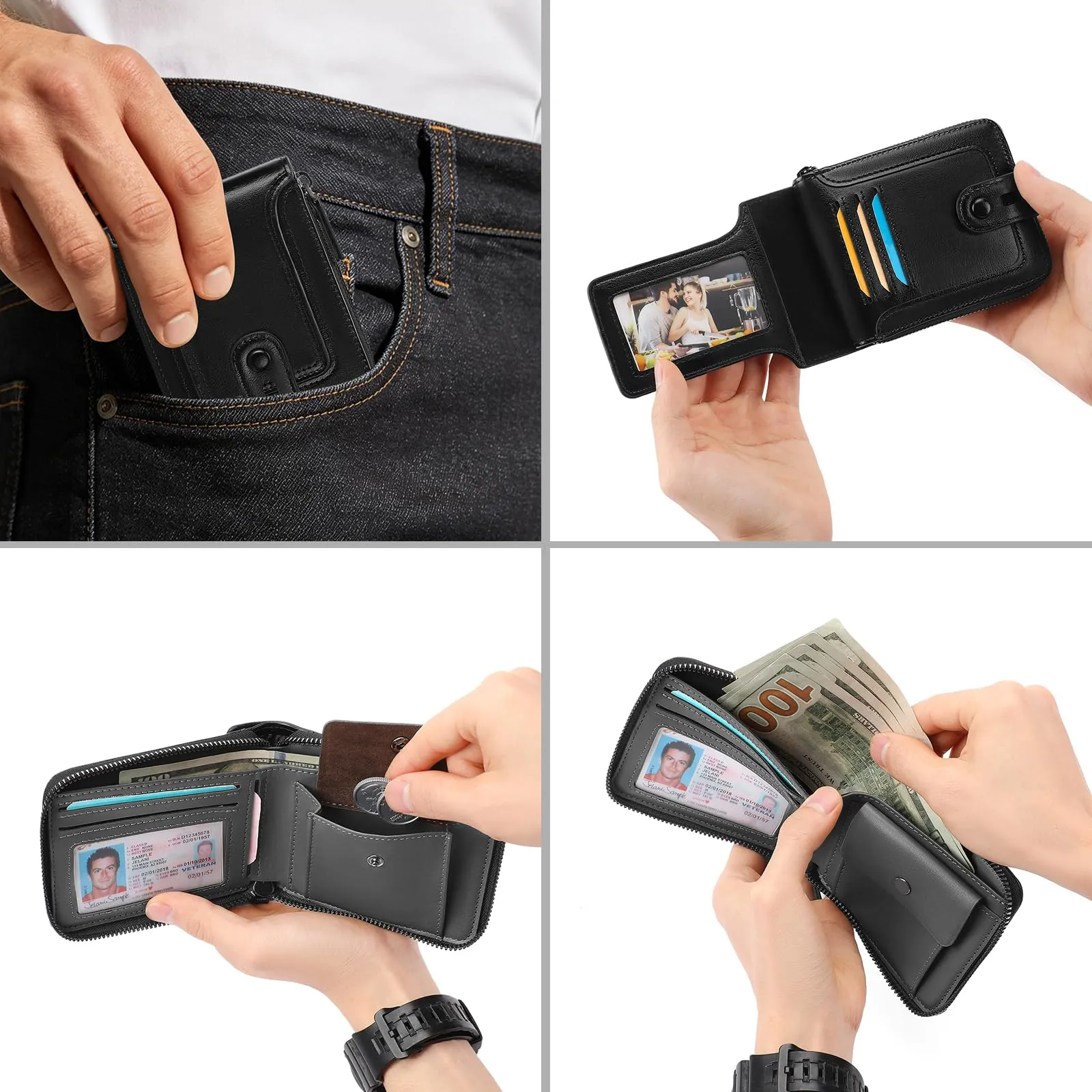SENDEFN Portafoglio Uomo, Porta Carte con Tasca per Moneta - immagine 4