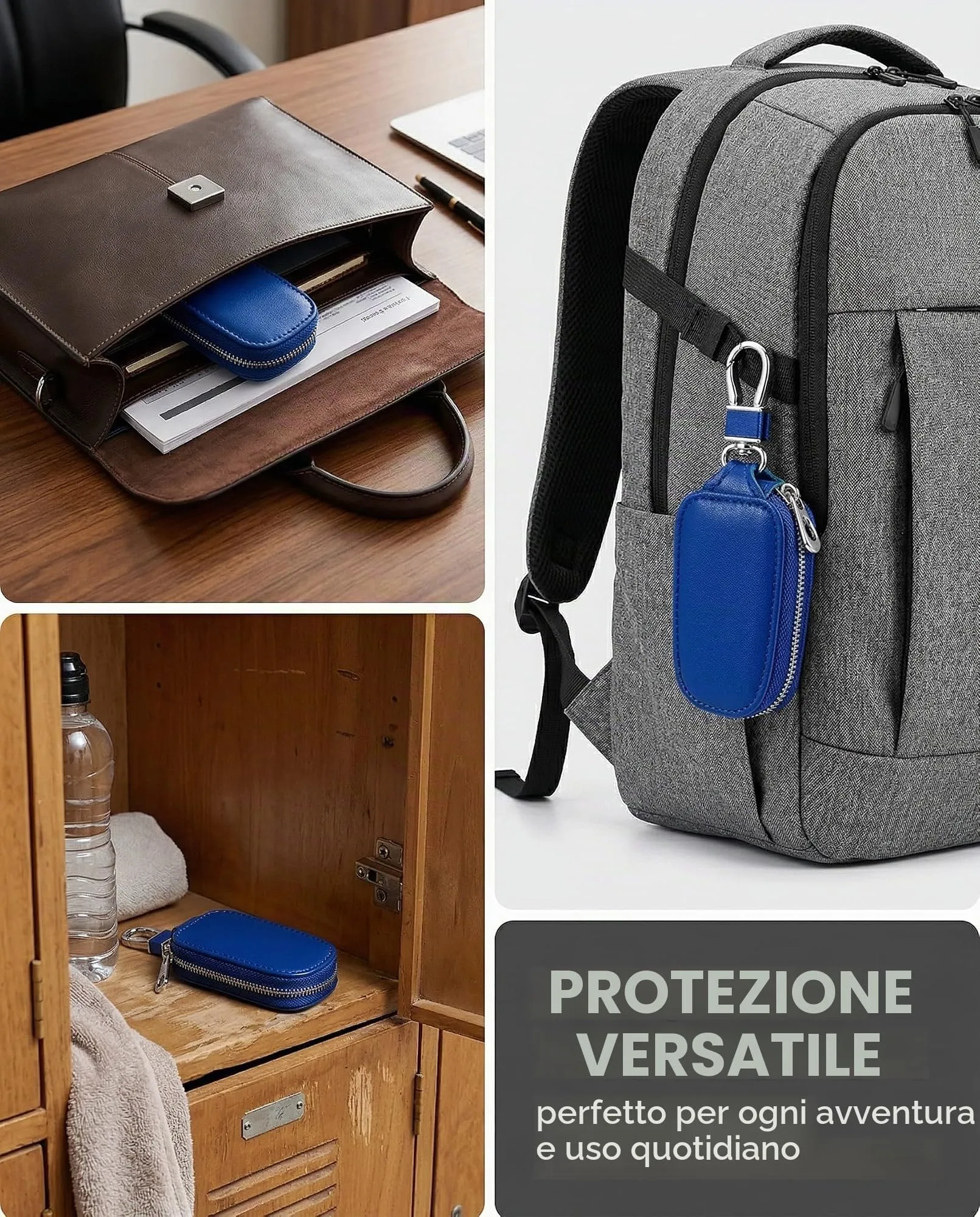 KAHZOR 1 Pezzo Portachiavi Auto Custodia in Vera Pelle, Universale per Chiavi, con Cerniera e Anello. Protezione Robusta contro Graffi e Sporco per Uomo, Blu Zaffiro - immagine 2