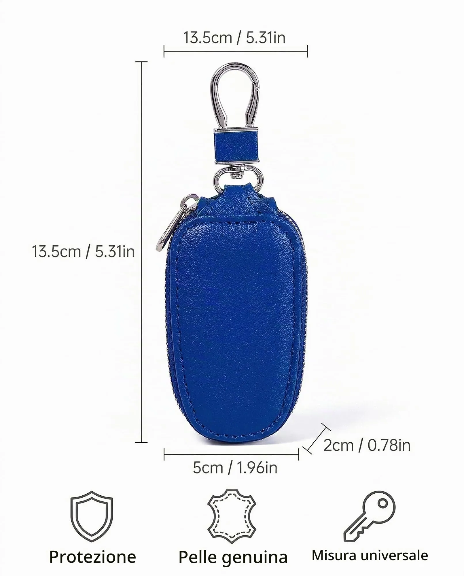 KAHZOR 1 Pezzo Portachiavi Auto Custodia in Vera Pelle, Universale per Chiavi, con Cerniera e Anello. Protezione Robusta contro Graffi e Sporco per Uomo, Blu Zaffiro - immagine 4