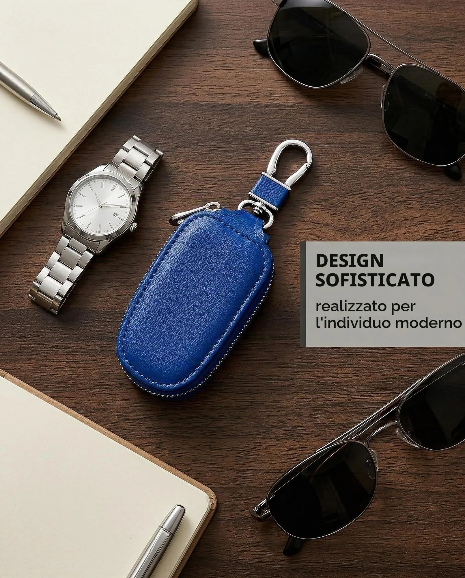 KAHZOR 1 Pezzo Portachiavi Auto Custodia in Vera Pelle, Universale per Chiavi, con Cerniera e Anello. Protezione Robusta contro Graffi e Sporco per Uomo, Blu Zaffiro - immagine 5