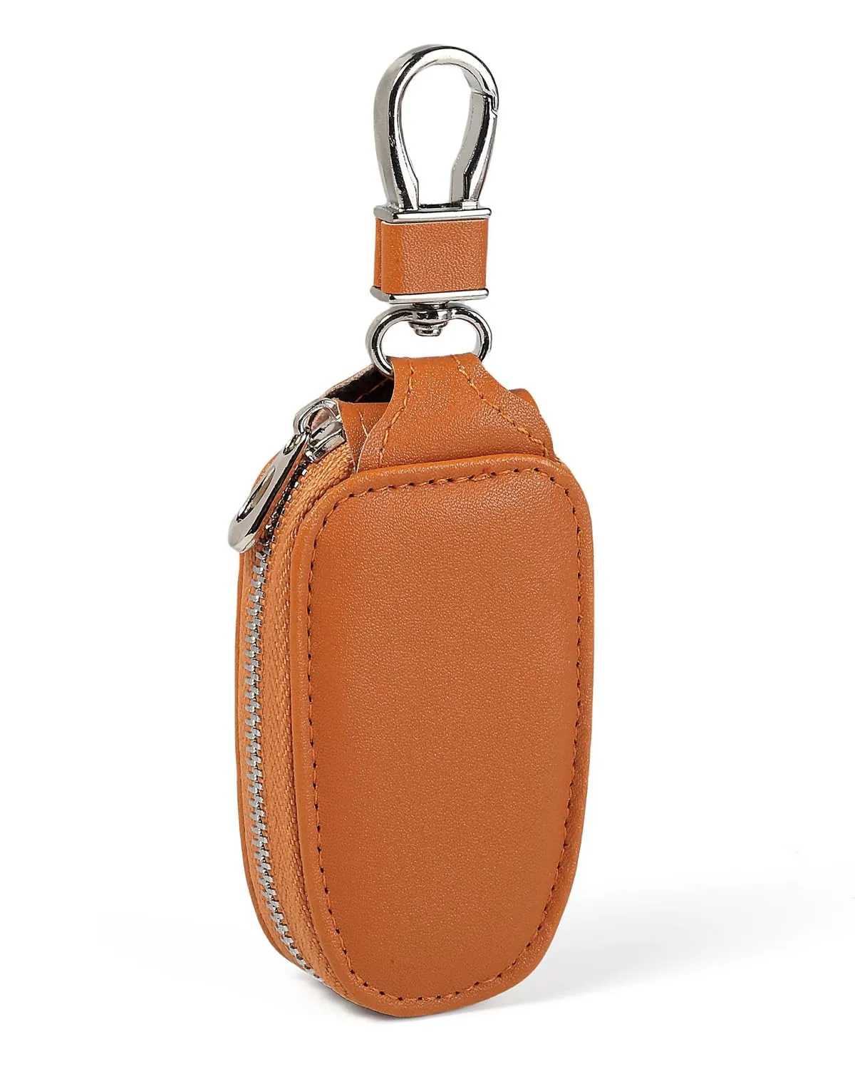KAHZOR 1 Pezzo Portachiavi Auto Chiaro in Pelle, Custodia Universale con Cerniera e Gancio Metallo. Elegante Organizer Smart Uomo/Donna, Protezione da Graffi, Marrone - immagine 1