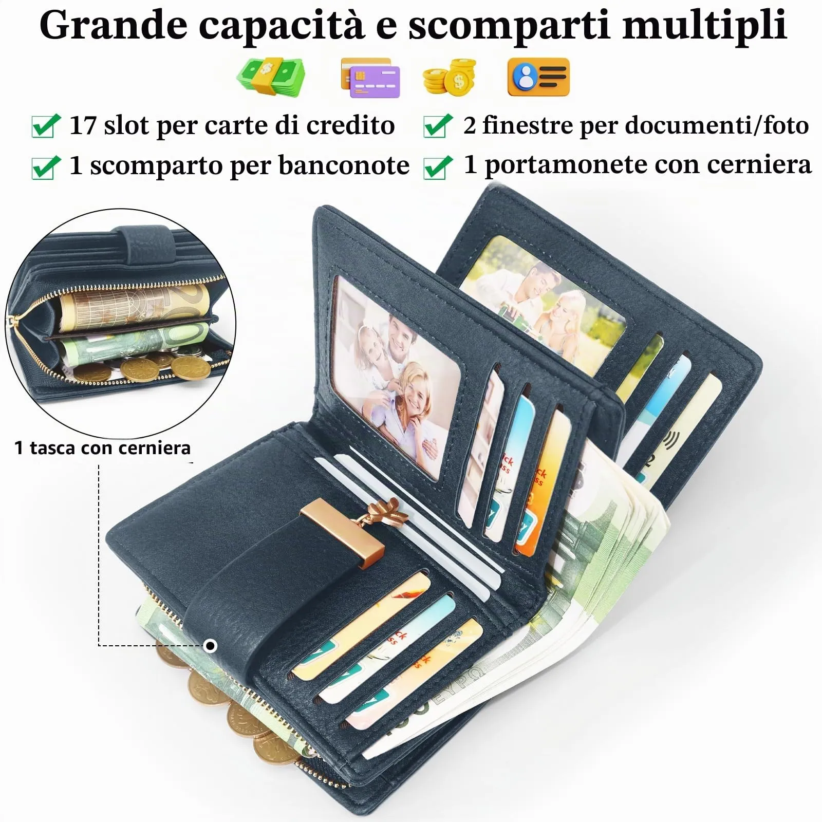 REETEE Portafoglio Donna Piccolo e Compatto Pelle PU con Protezione RFID - immagine 2