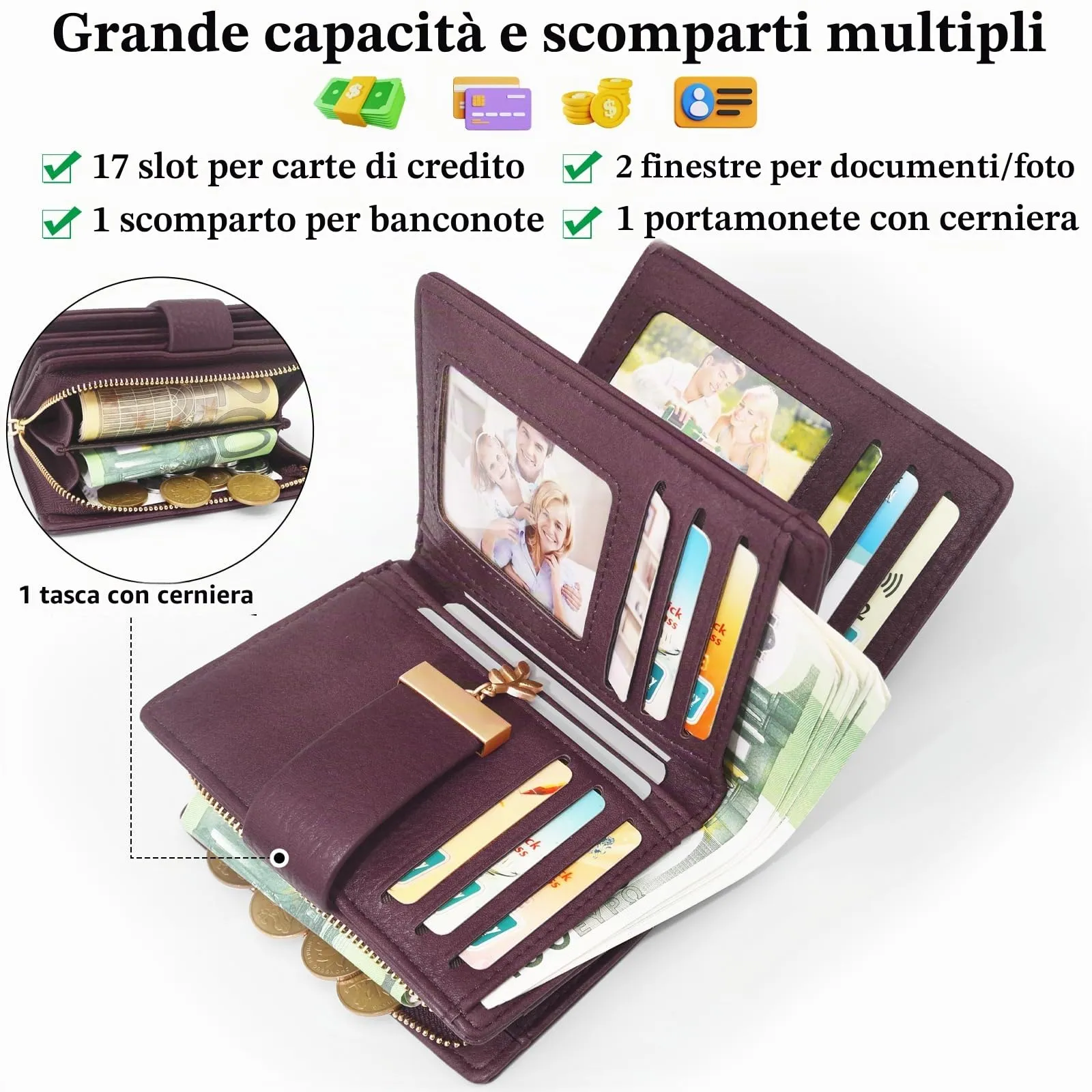 REETEE Portafoglio Donna Piccolo e Compatto Pelle PU con Protezione RFID - immagine 2