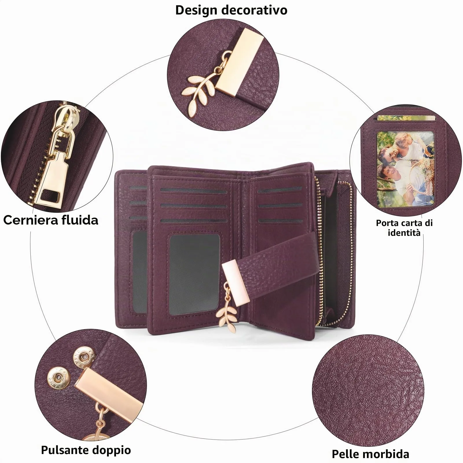 REETEE Portafoglio Donna Piccolo e Compatto Pelle PU con Protezione RFID - immagine 3