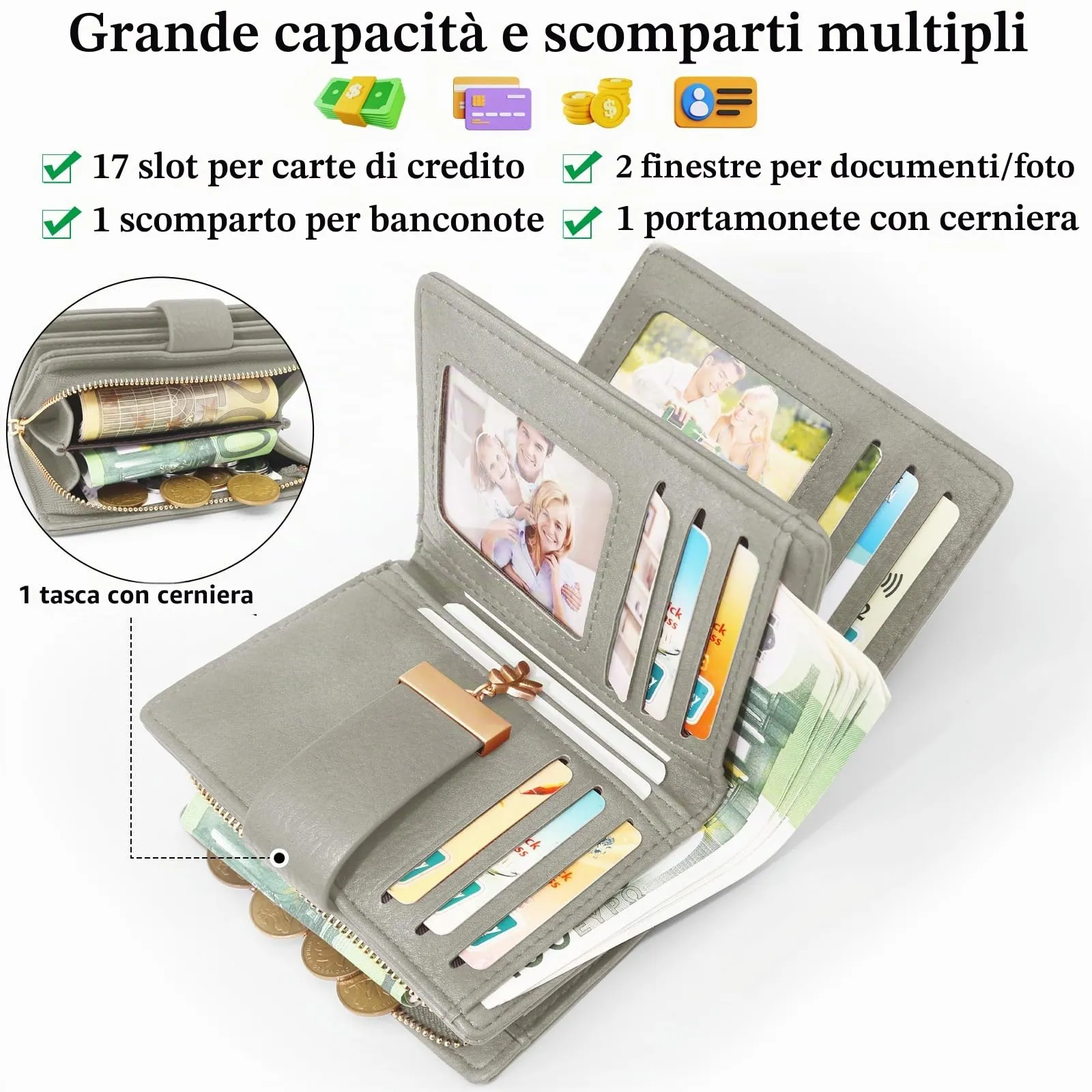 REETEE Portafoglio Donna Piccolo e Compatto Pelle PU con Protezione RFID - immagine 2