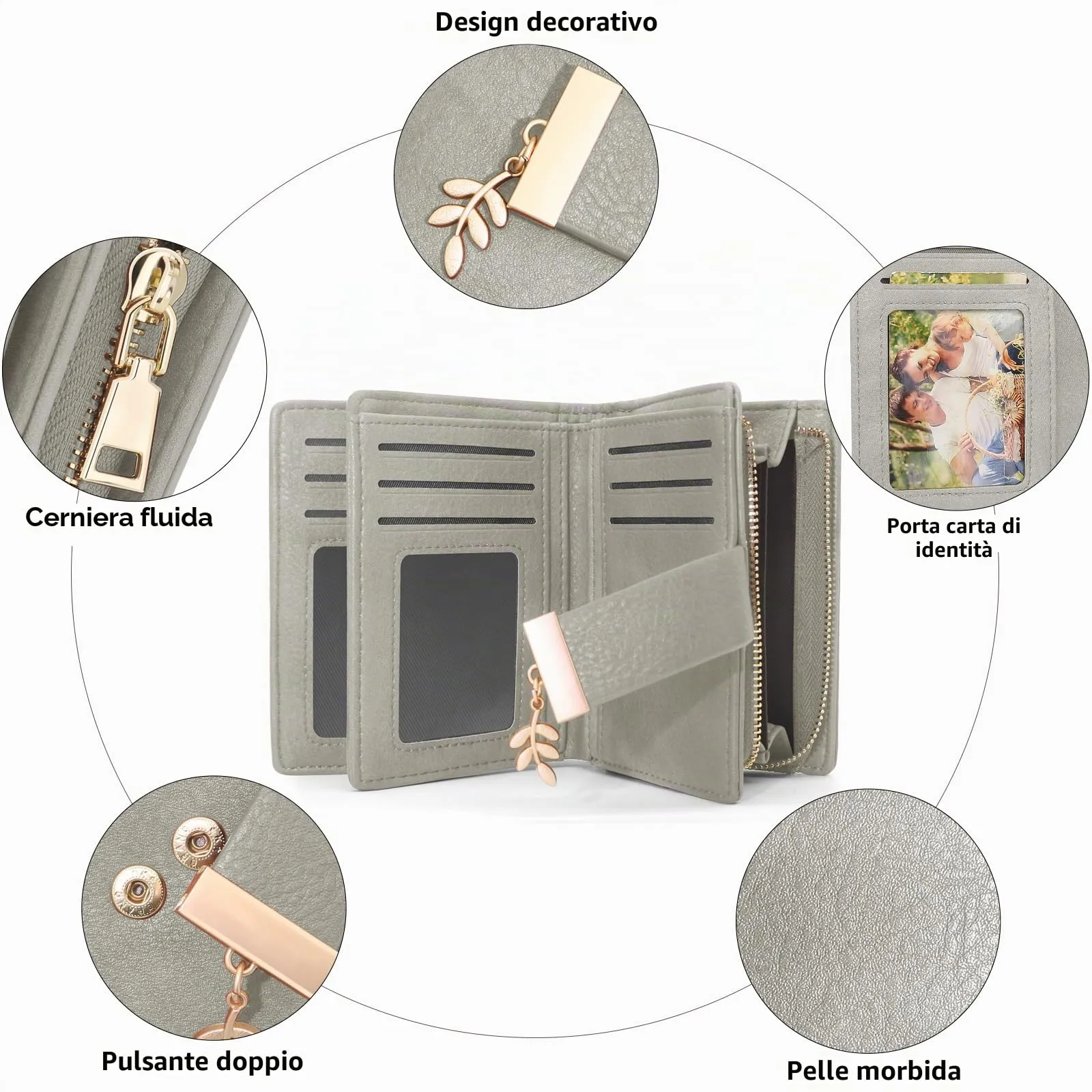 REETEE Portafoglio Donna Piccolo e Compatto Pelle PU con Protezione RFID - immagine 3