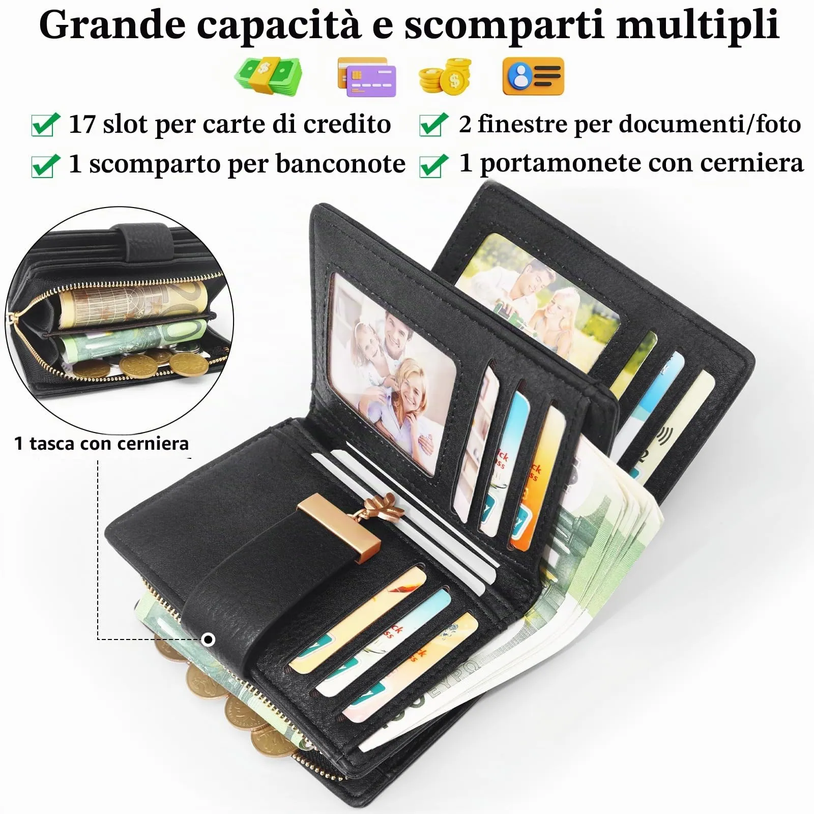REETEE Portafoglio Donna Piccolo e Compatto Pelle PU con Protezione RFID - immagine 2