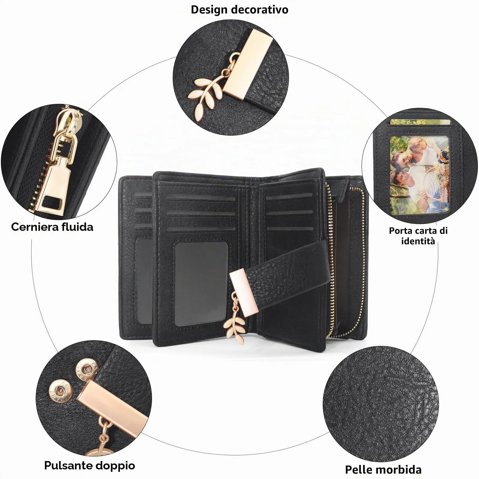 REETEE Portafoglio Donna Piccolo e Compatto Pelle PU con Protezione RFID - immagine 3