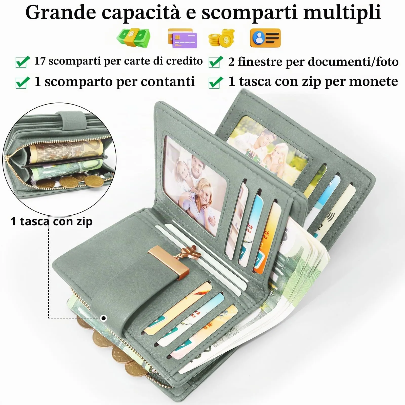 REETEE Portafoglio Donna Piccolo e Compatto Pelle PU con Protezione RFID - immagine 2