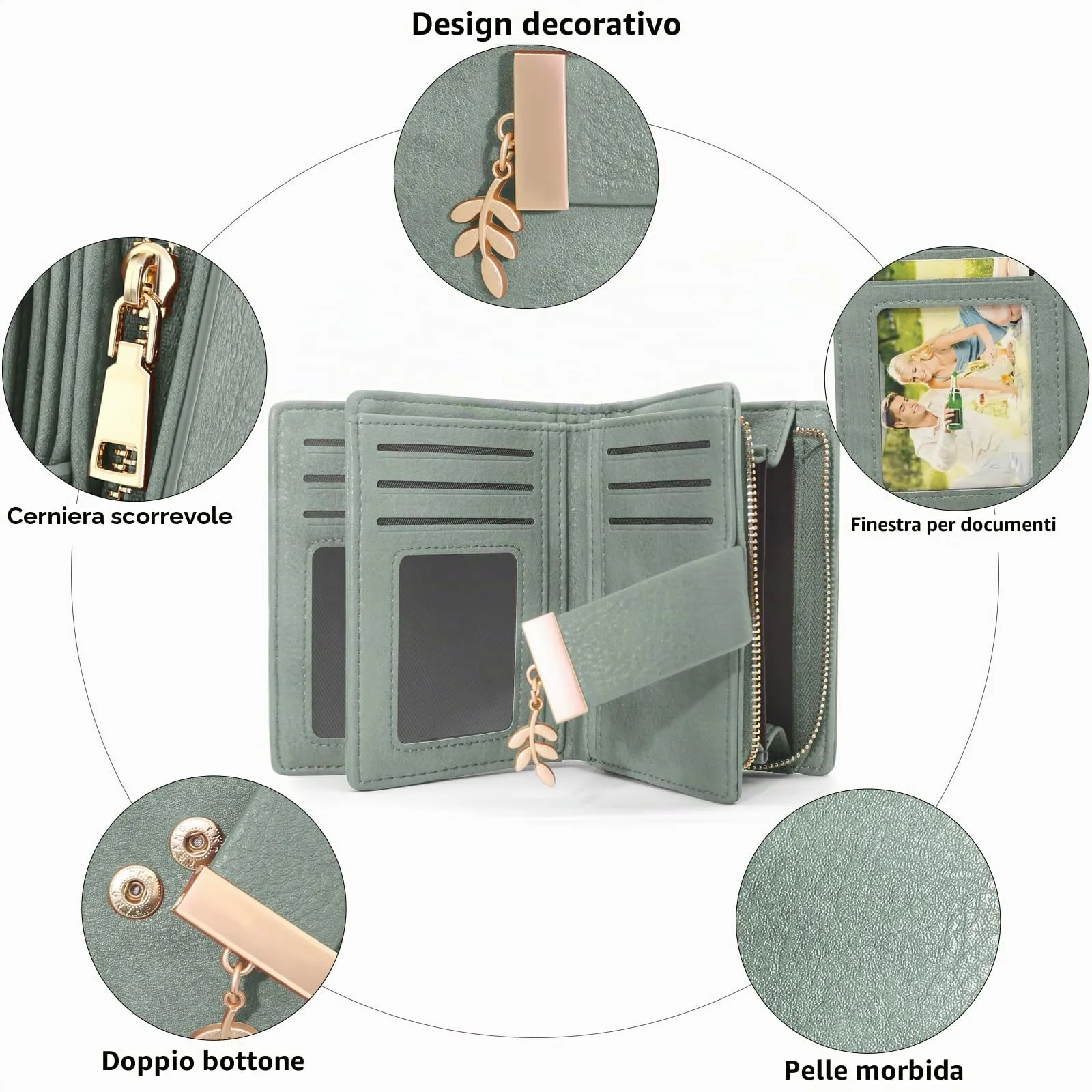 REETEE Portafoglio Donna Piccolo e Compatto Pelle PU con Protezione RFID - immagine 3