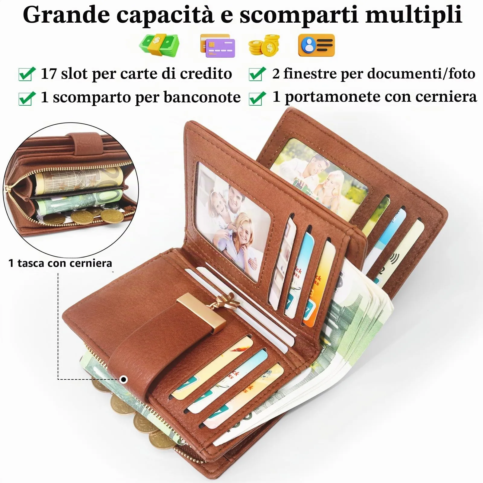 REETEE Portafoglio Donna Piccolo e Compatto Pelle PU con Protezione RFID - immagine 2
