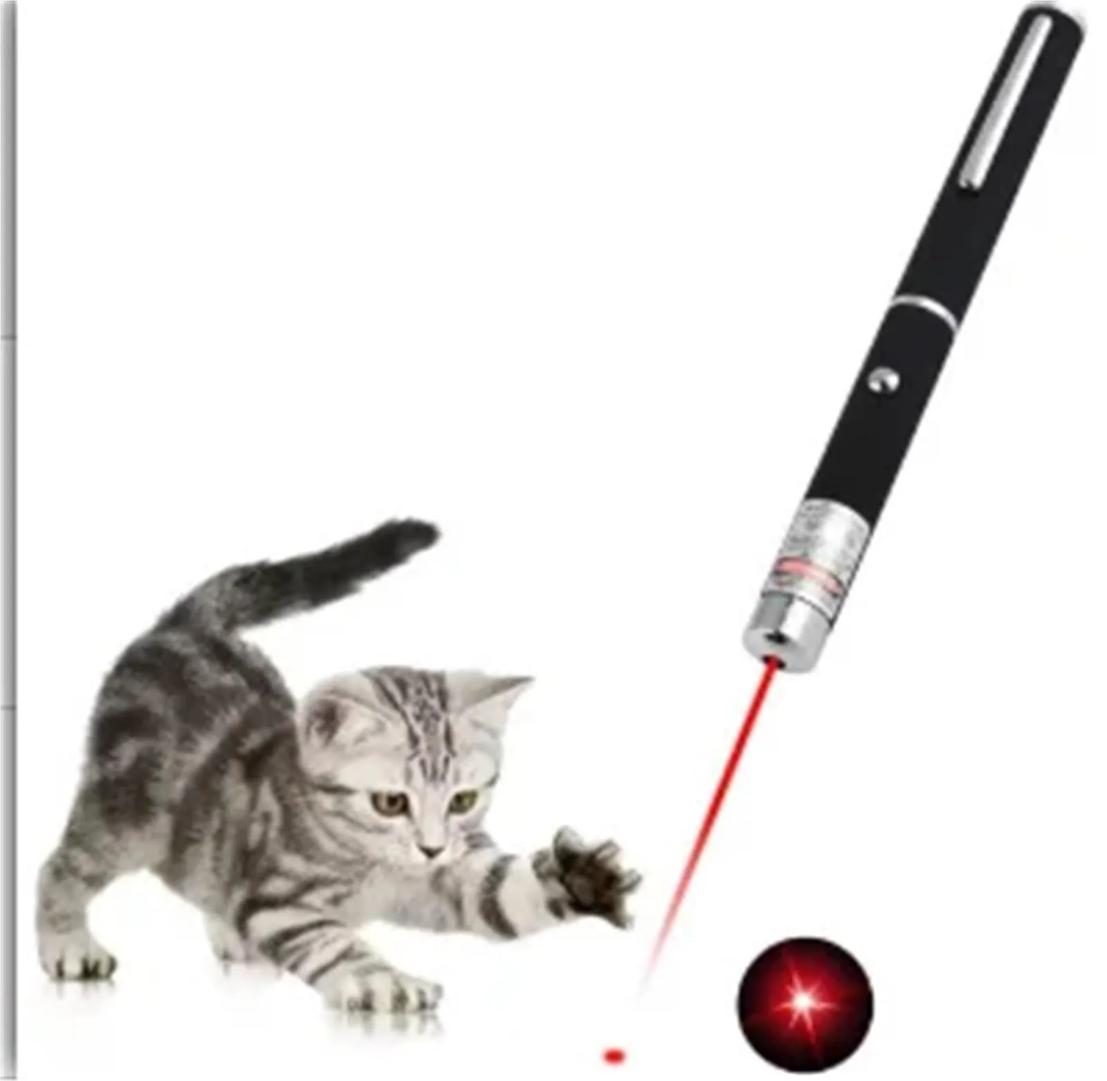 Dazhua Giocattolo clicker a lungo raggio con penna da addestramento for gatti multicolore da 2 pezzi con puntatore a punto luminoso for gattino(Red) - immagine 2