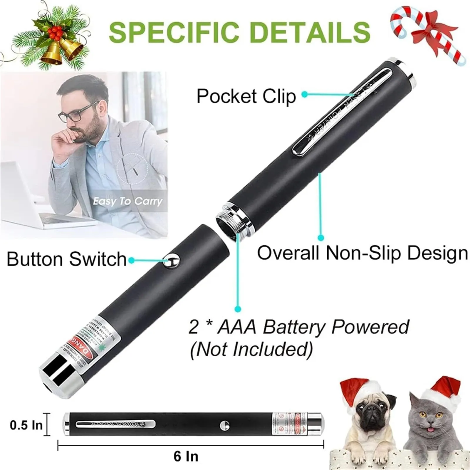 Dazhua Giocattolo clicker a lungo raggio con penna da addestramento for gatti multicolore da 2 pezzi con puntatore a punto luminoso for gattino(Red) - immagine 3