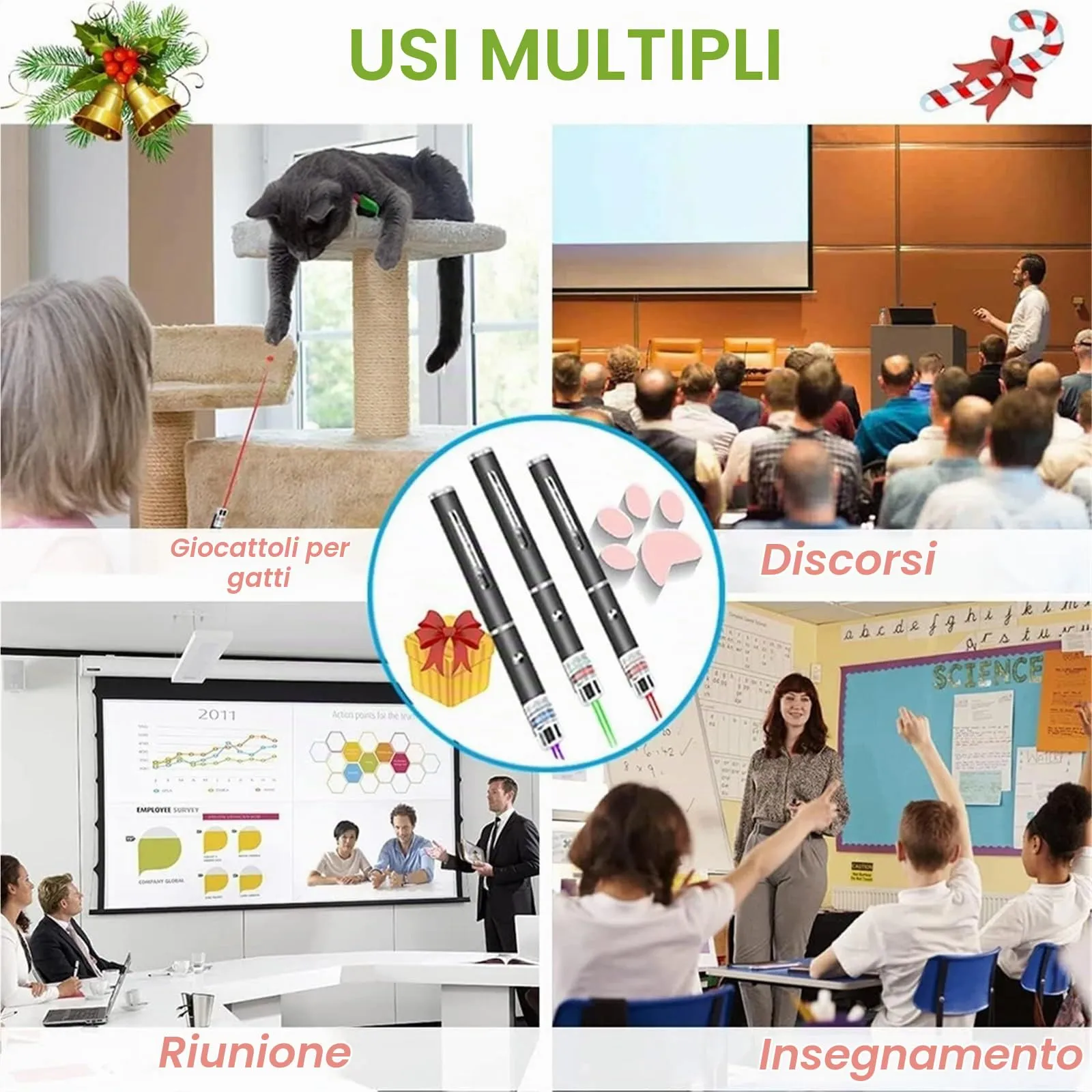 Dazhua Giocattolo clicker a lungo raggio con penna da addestramento for gatti multicolore da 2 pezzi con puntatore a punto luminoso for gattino(Red) - immagine 4
