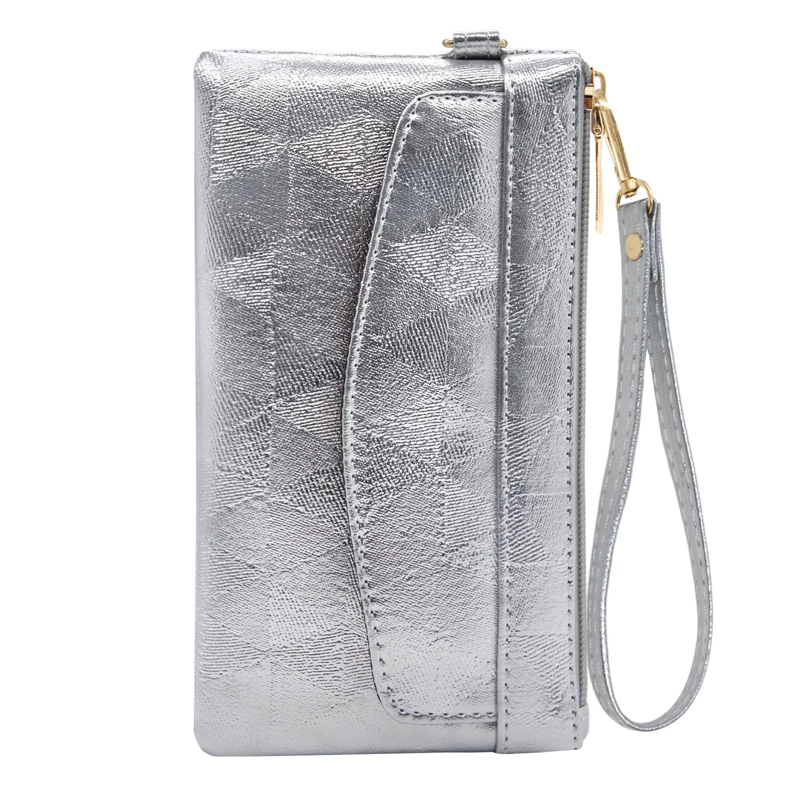 LJCZKA Portafoglio da Polso Pelle Donna Pochette da Polso Zip Grande Capacità Frizione Cellulare Porta Carte con Cinturino da Polso, Portachiavi (Argento-4) - immagine 1