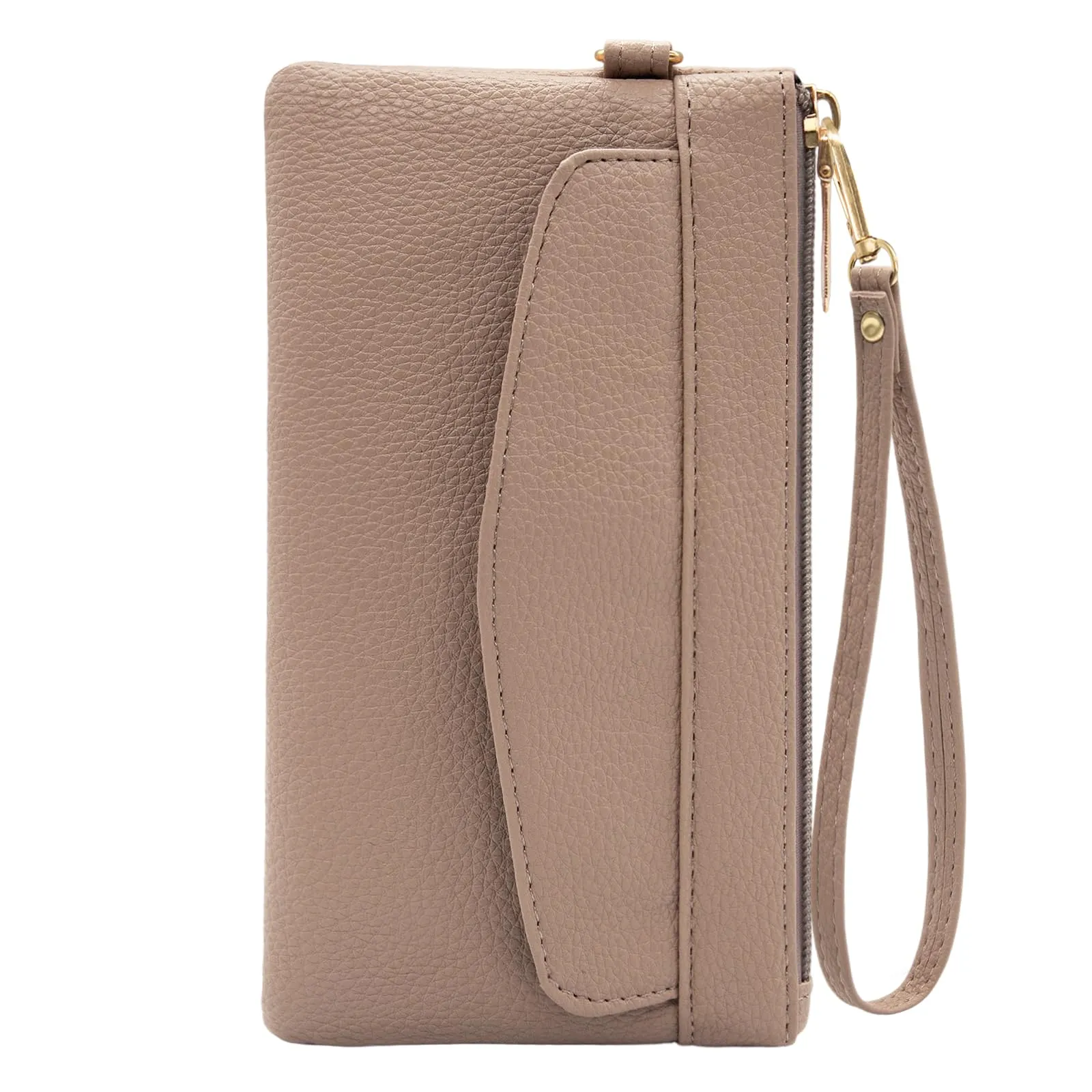 LJCZKA Portafoglio da Polso Pelle Donna Pochette da Polso Zip Grande Capacità Frizione Cellulare Porta Carte con Cinturino da Polso, Portachiavi (Cammello-3) - immagine 1