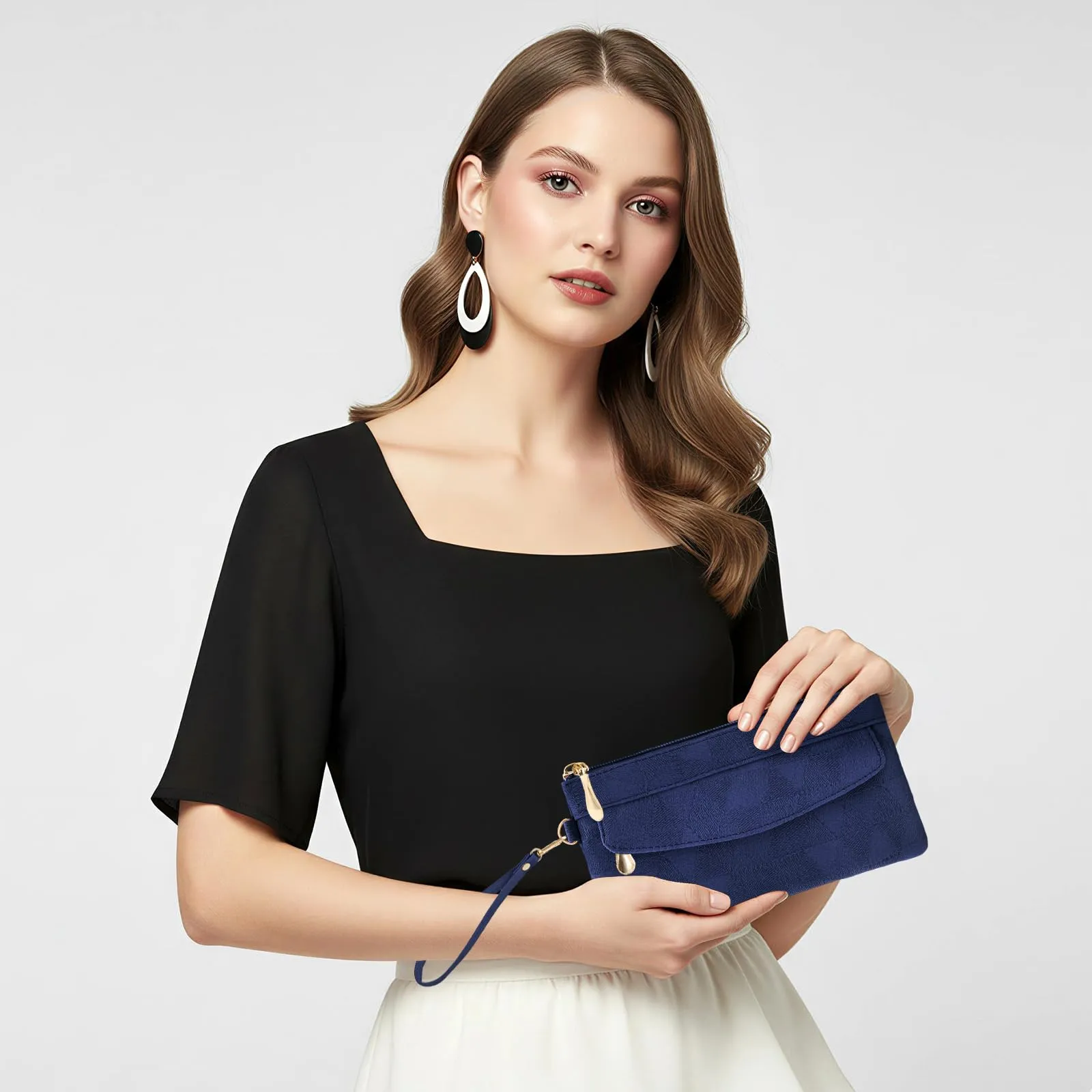 LJCZKA Portafoglio da Polso Pelle Donna Pochette da Polso Zip Grande Capacità Frizione Cellulare Porta Carte con Cinturino da Polso, Portachiavi (Blu-4) - immagine 2