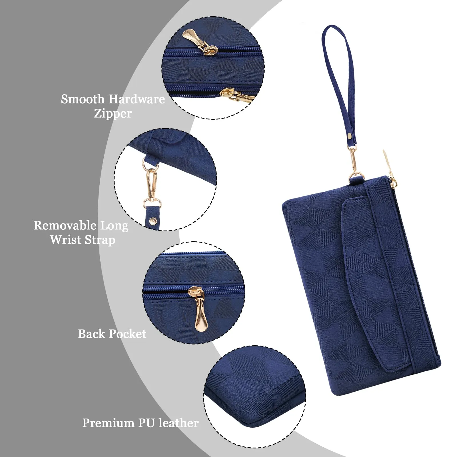 LJCZKA Portafoglio da Polso Pelle Donna Pochette da Polso Zip Grande Capacità Frizione Cellulare Porta Carte con Cinturino da Polso, Portachiavi (Blu-4) - immagine 5