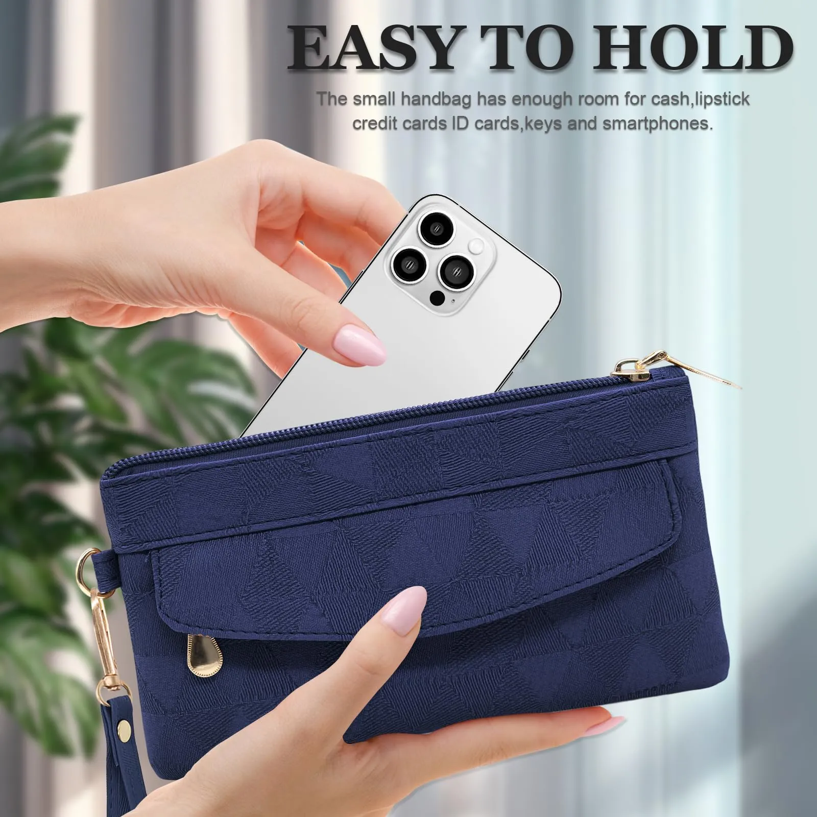 LJCZKA Portafoglio da Polso Pelle Donna Pochette da Polso Zip Grande Capacità Frizione Cellulare Porta Carte con Cinturino da Polso, Portachiavi (Blu-4) - immagine 6