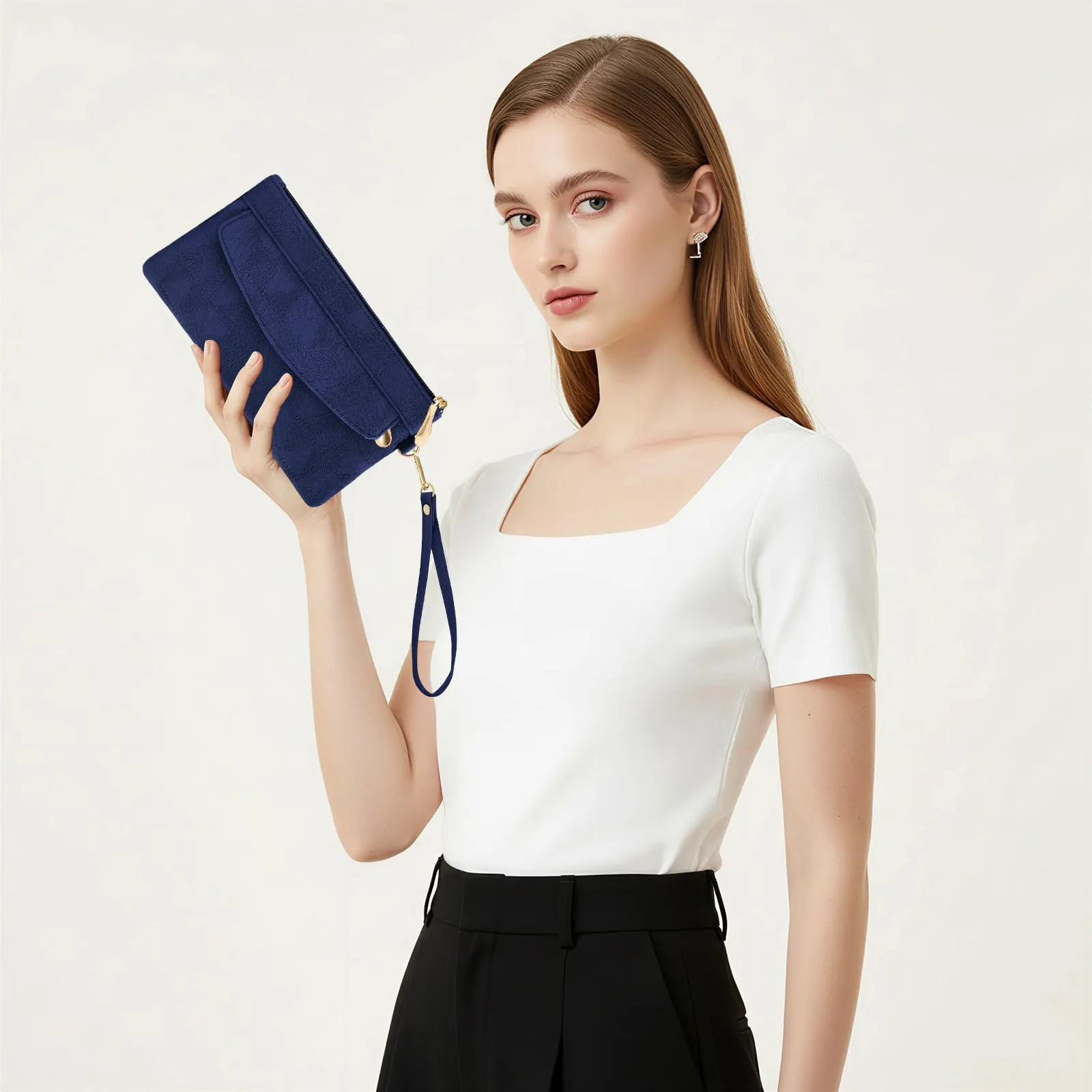 LJCZKA Portafoglio da Polso Pelle Donna Pochette da Polso Zip Grande Capacità Frizione Cellulare Porta Carte con Cinturino da Polso, Portachiavi (Blu-4) - immagine 7