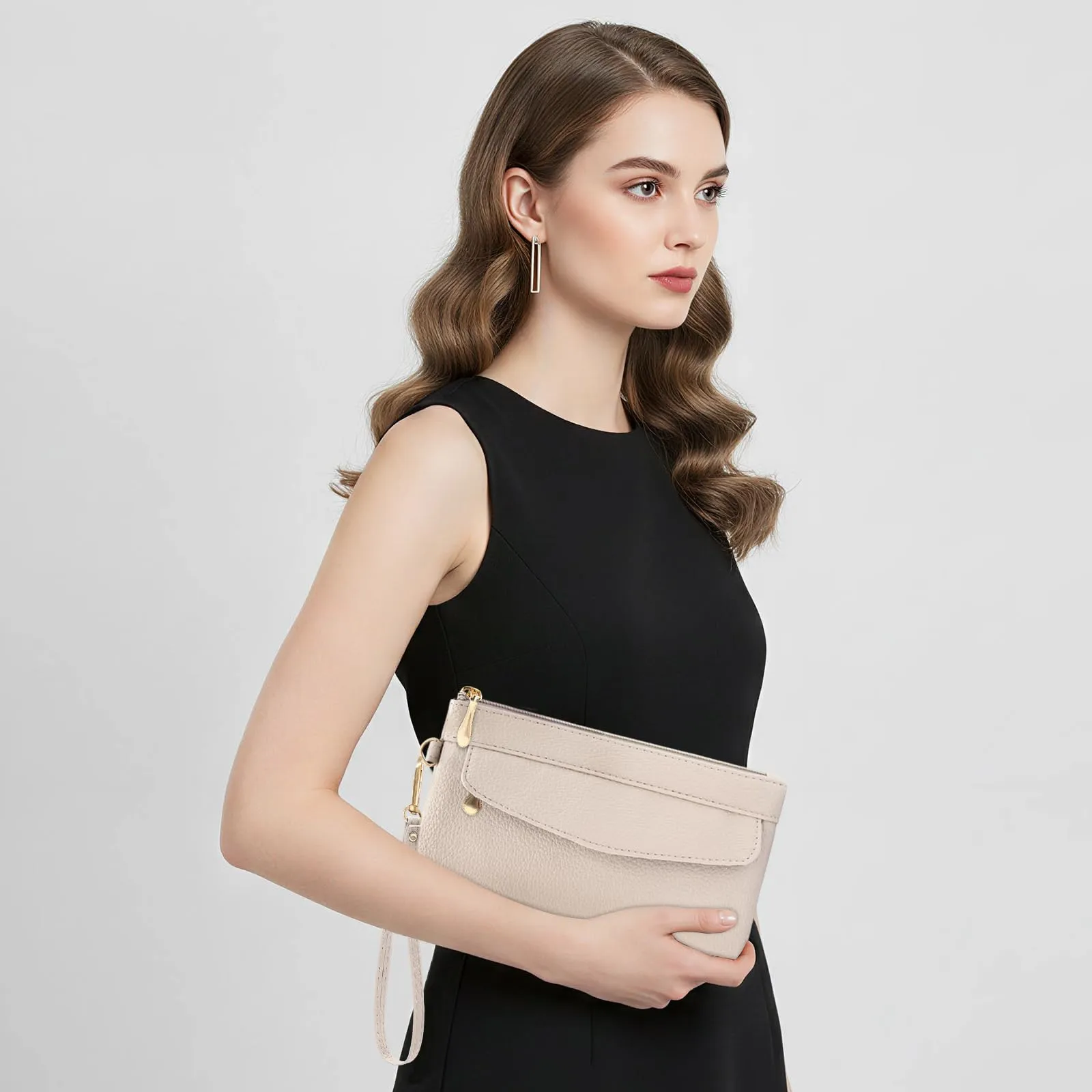LJCZKA Portafoglio da Polso Pelle Donna Pochette da Polso Zip Grande Capacità Frizione Cellulare Porta Carte con Cinturino da Polso, Portachiavi (Bianco-3) - immagine 2