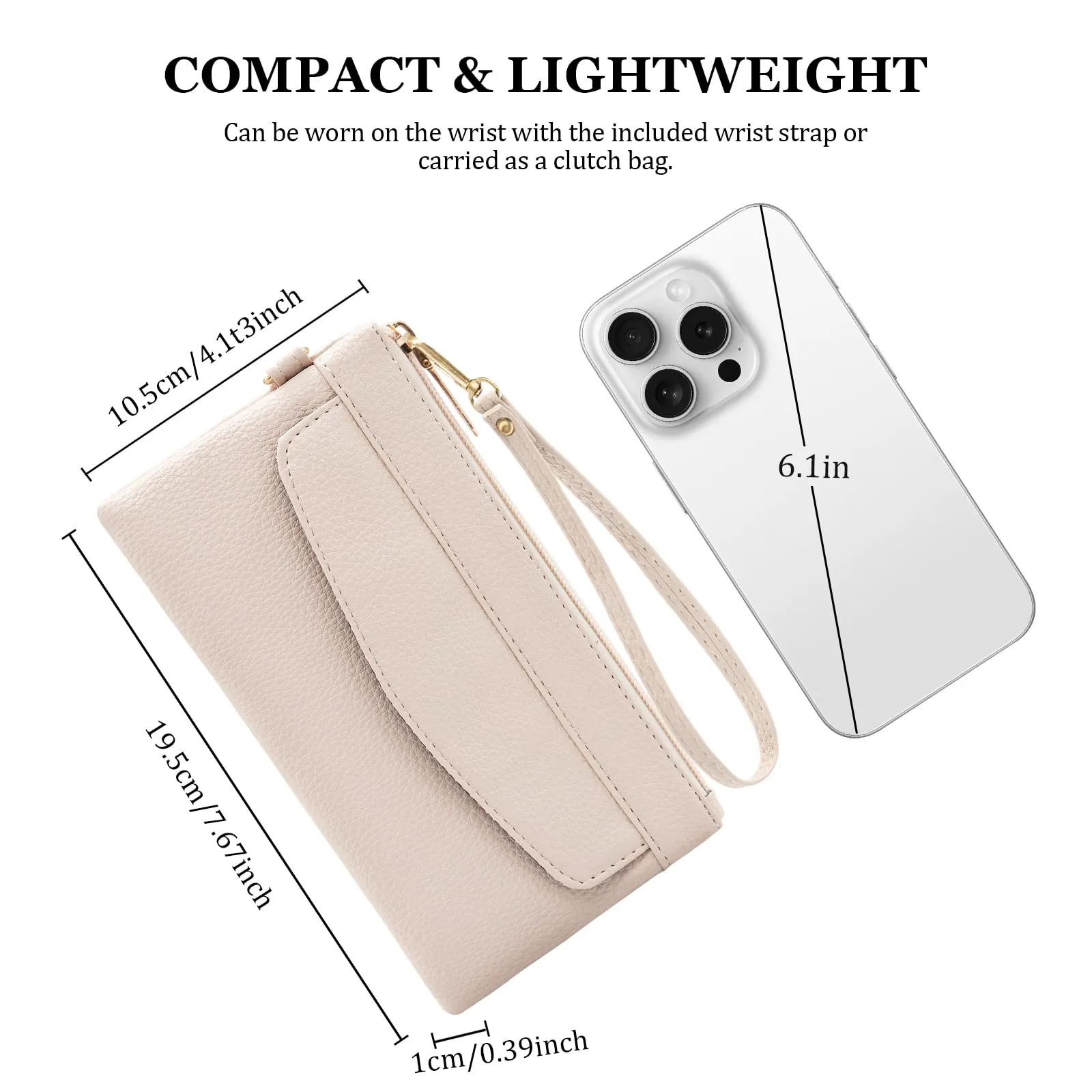 LJCZKA Portafoglio da Polso Pelle Donna Pochette da Polso Zip Grande Capacità Frizione Cellulare Porta Carte con Cinturino da Polso, Portachiavi (Bianco-3) - immagine 3