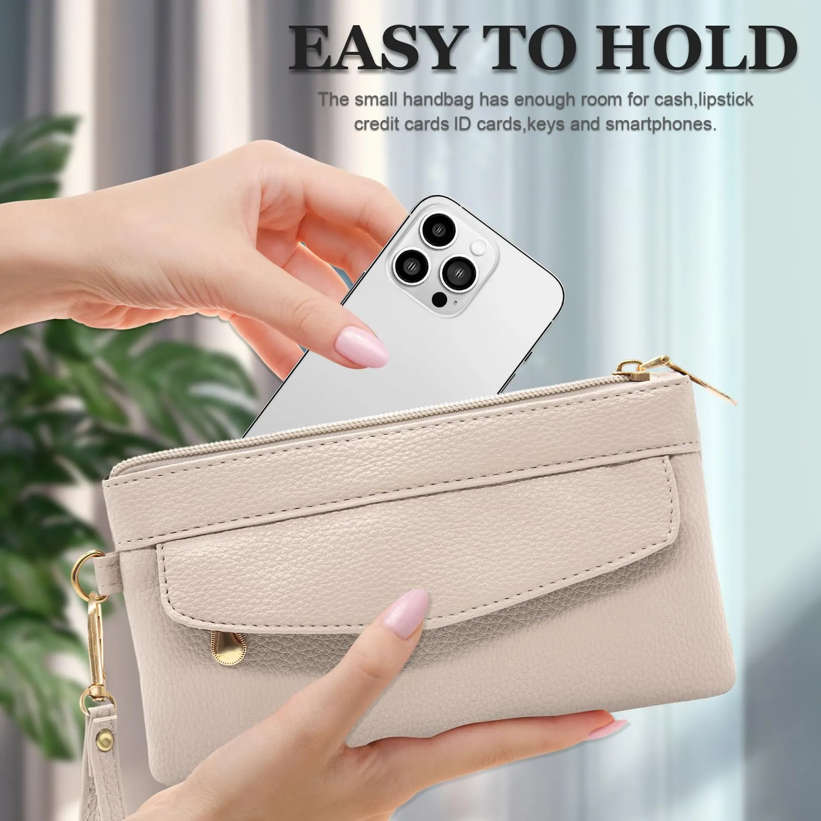 LJCZKA Portafoglio da Polso Pelle Donna Pochette da Polso Zip Grande Capacità Frizione Cellulare Porta Carte con Cinturino da Polso, Portachiavi (Bianco-3) - immagine 6