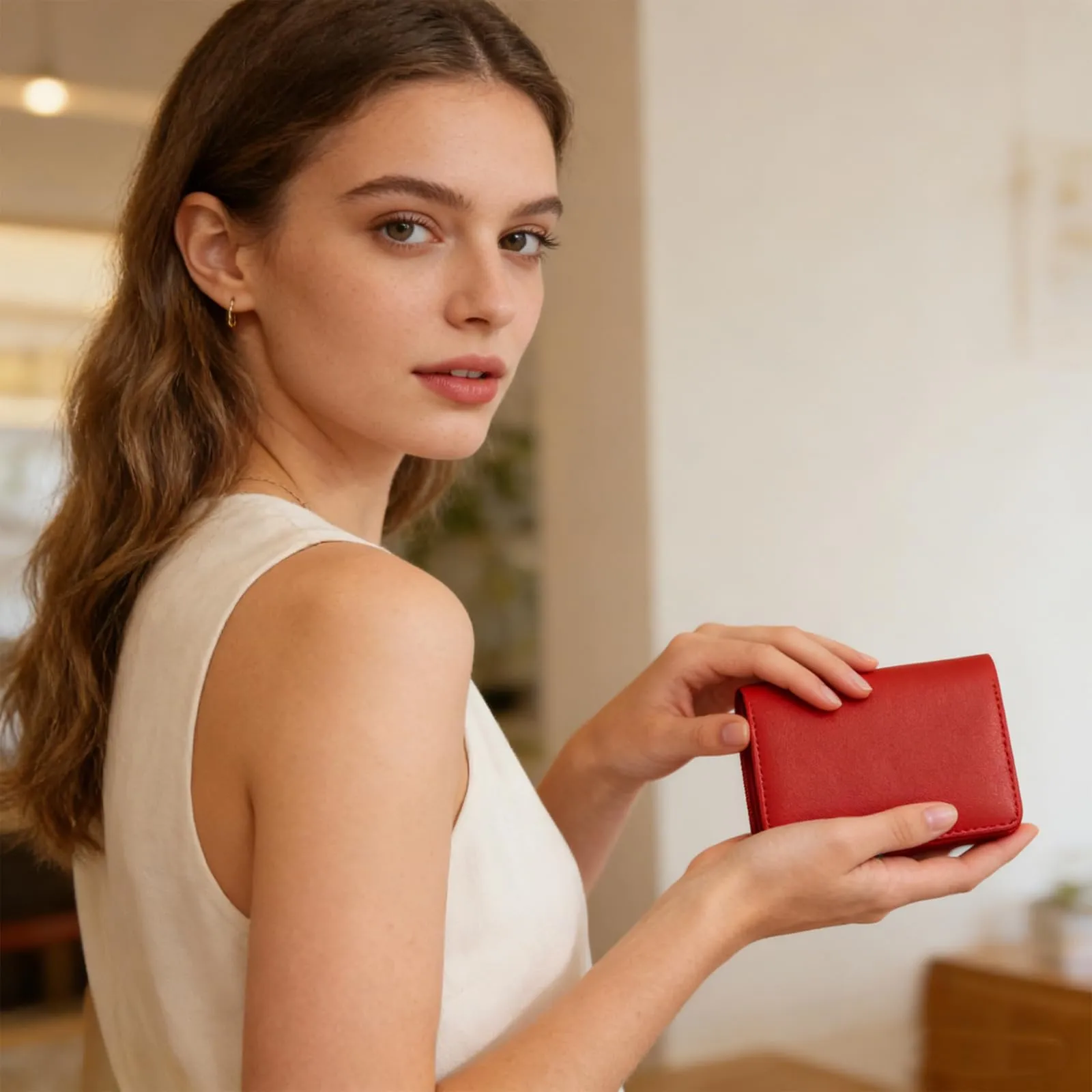 AfitLulu Piccolo Portafoglio Donna Ultra Sottile Portacarte Donna (Rosso) - immagine 5