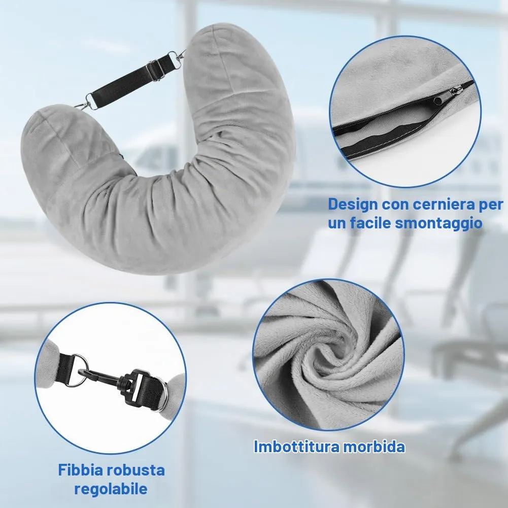 Adiwo Cuscino da Viaggio Riempibile, Grigio - immagine 3