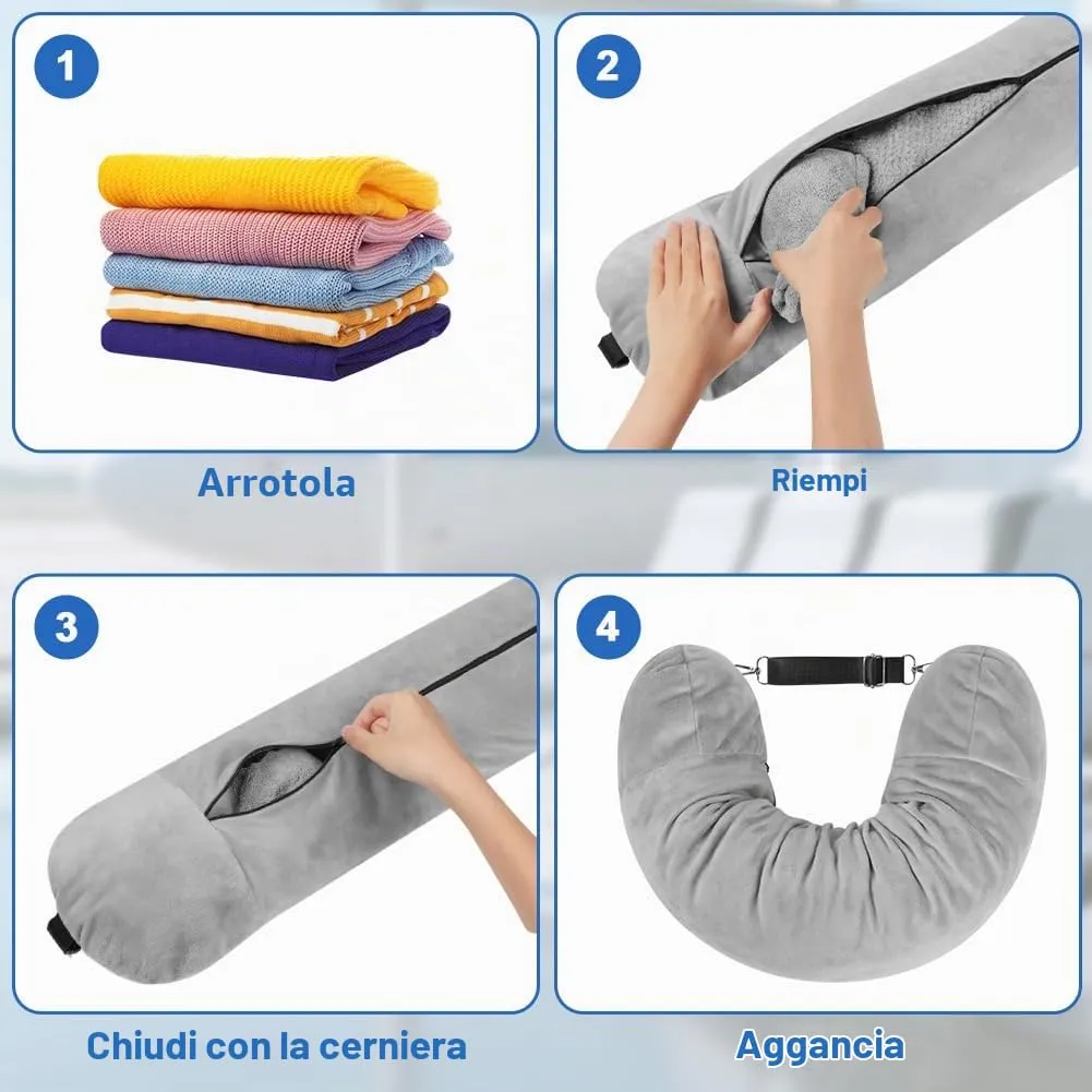 Adiwo Cuscino da Viaggio Riempibile, Grigio - immagine 4