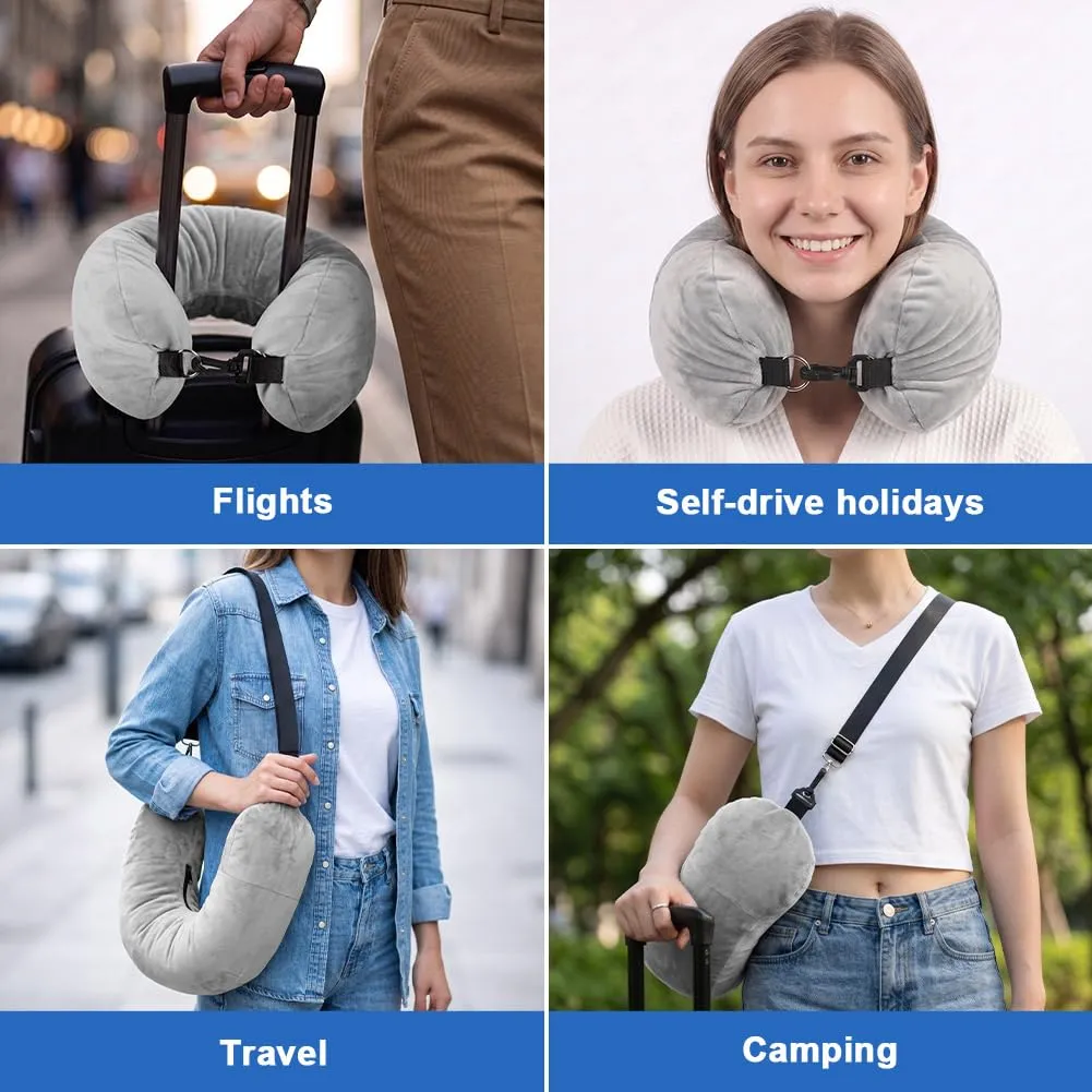 Adiwo Cuscino da Viaggio Riempibile, Grigio - immagine 7