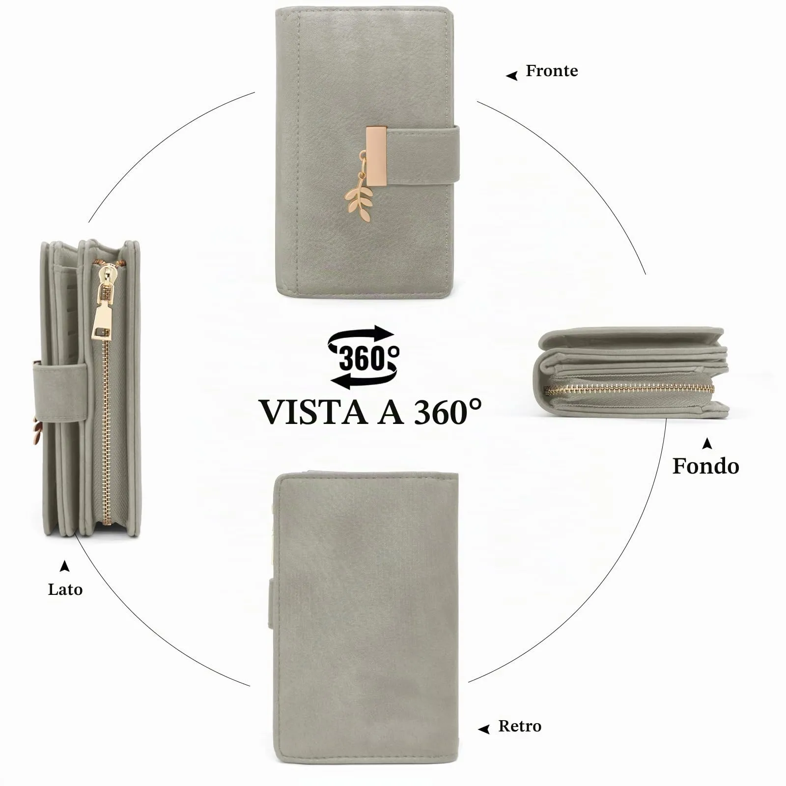 HNOOM Portafoglio Portamonete Donna Porta Carte di Credito Medio (Grigio) - immagine 3