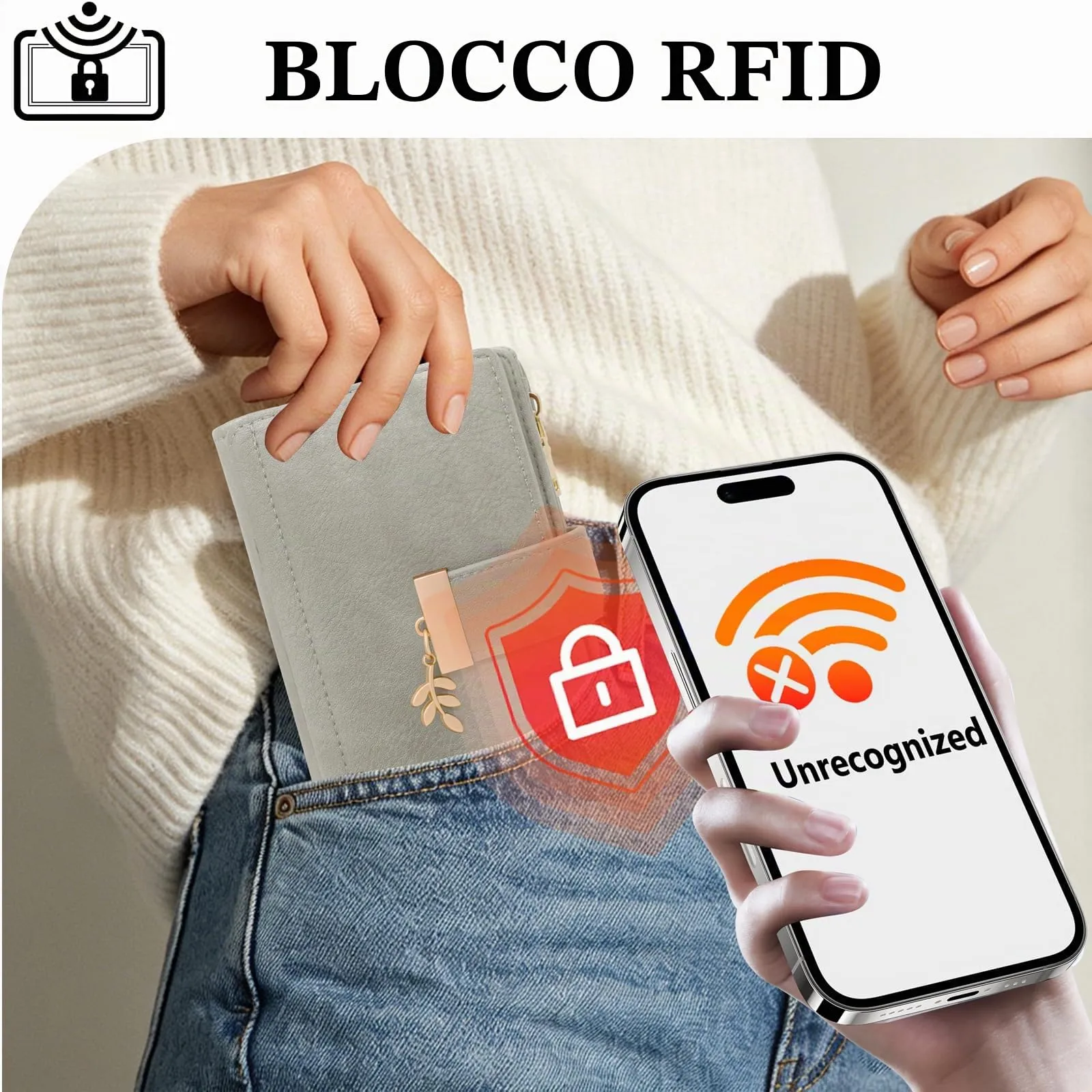 HNOOM Portafoglio Portamonete Donna Porta Carte di Credito Medio (Grigio) - immagine 4