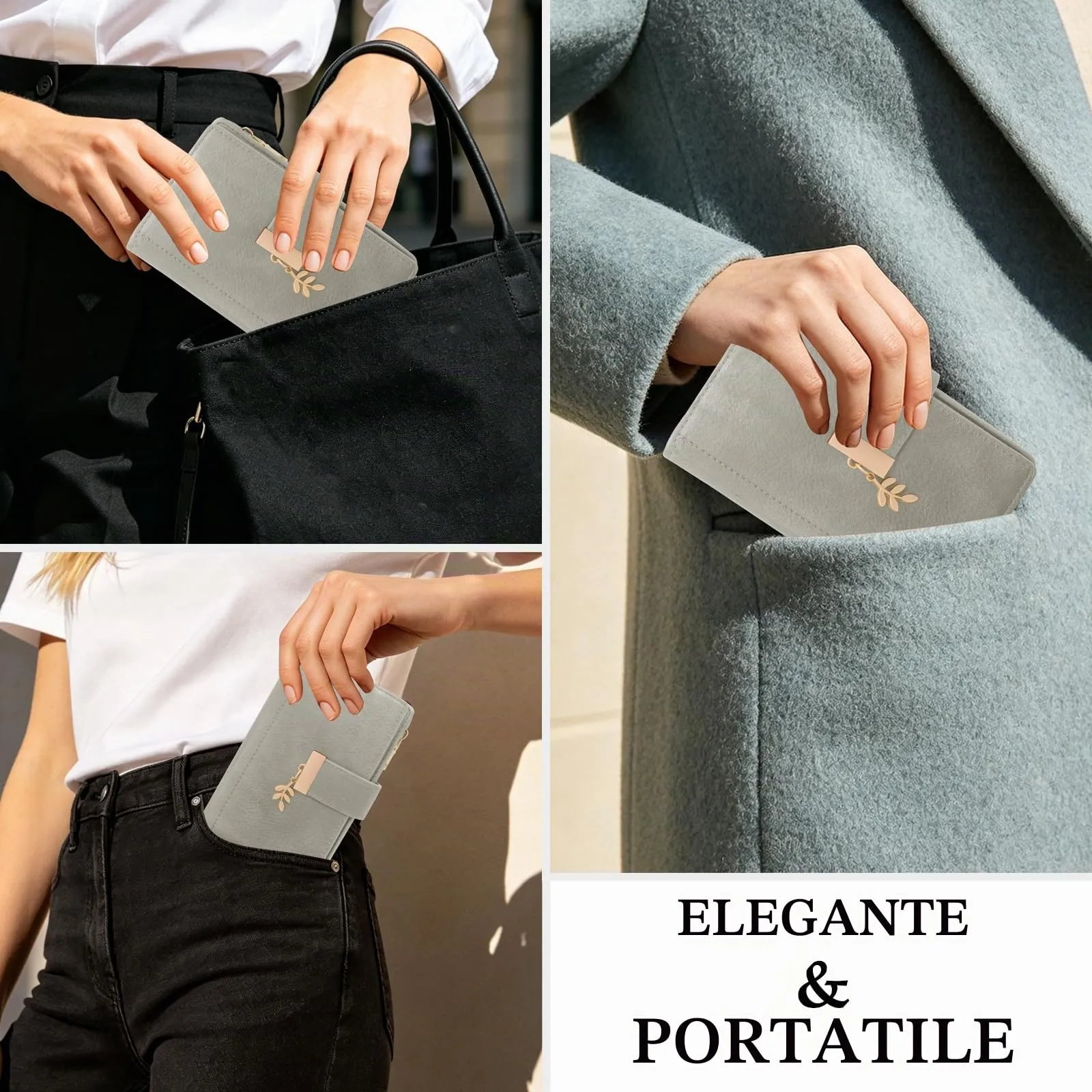 HNOOM Portafoglio Portamonete Donna Porta Carte di Credito Medio (Grigio) - immagine 5
