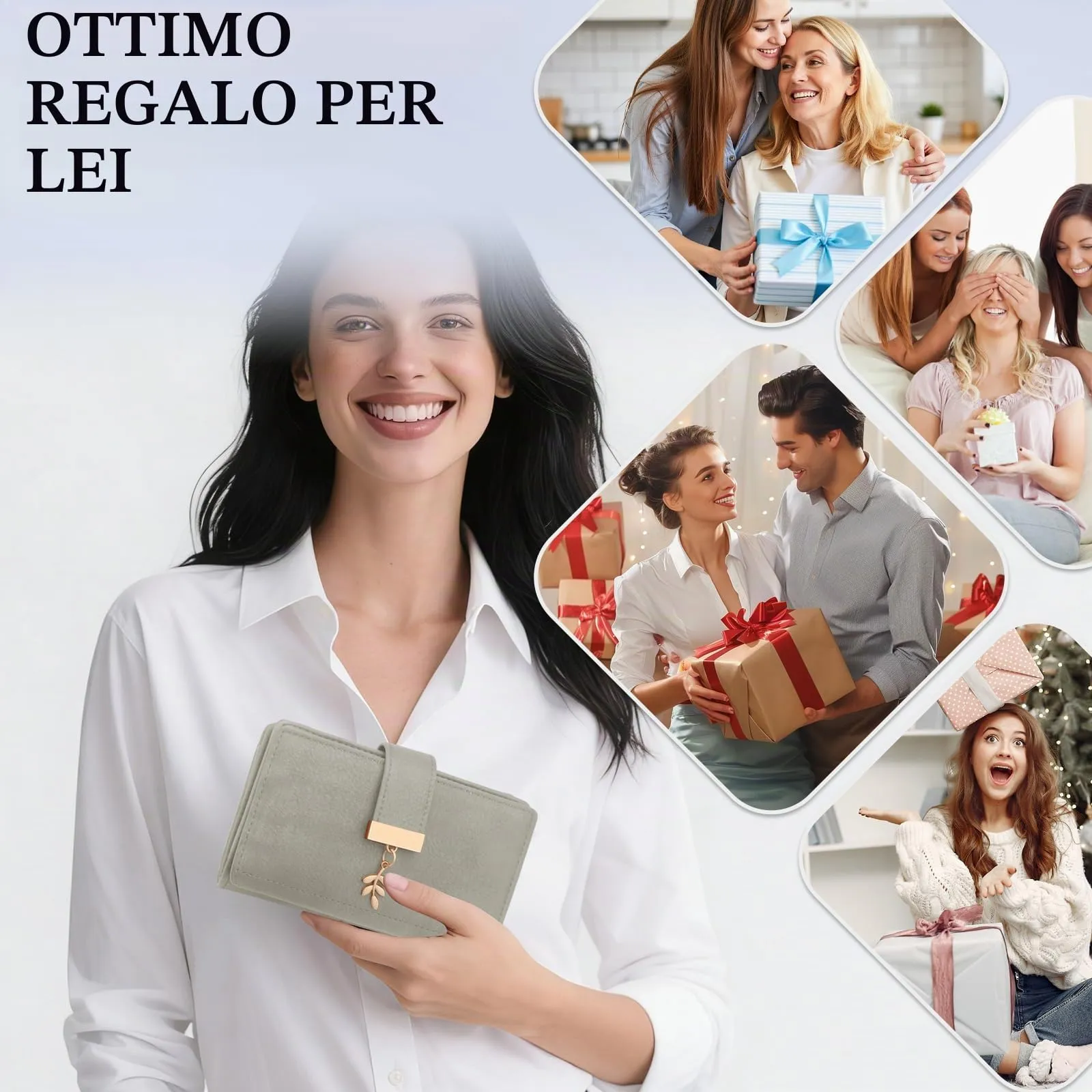 HNOOM Portafoglio Portamonete Donna Porta Carte di Credito Medio (Grigio) - immagine 7