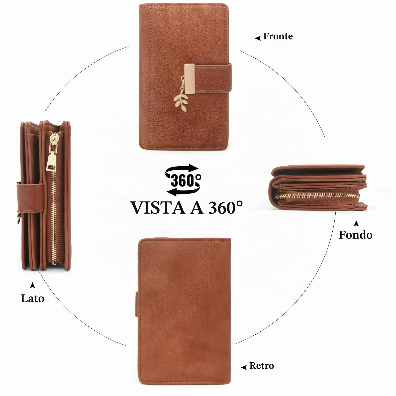 HNOOM Portafoglio Portamonete Donna Porta Carte di Credito Medio (Marrone) - immagine 3