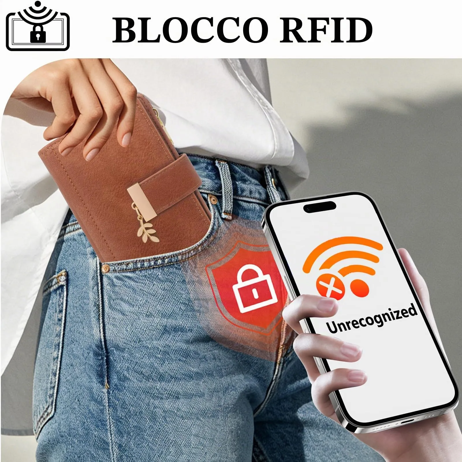 HNOOM Portafoglio Portamonete Donna Porta Carte di Credito Medio (Marrone) - immagine 4