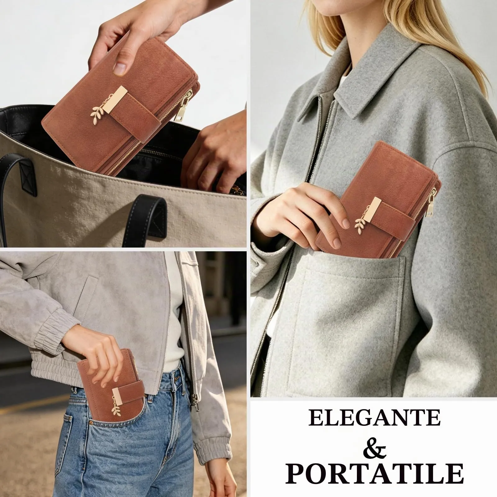 HNOOM Portafoglio Portamonete Donna Porta Carte di Credito Medio (Marrone) - immagine 5
