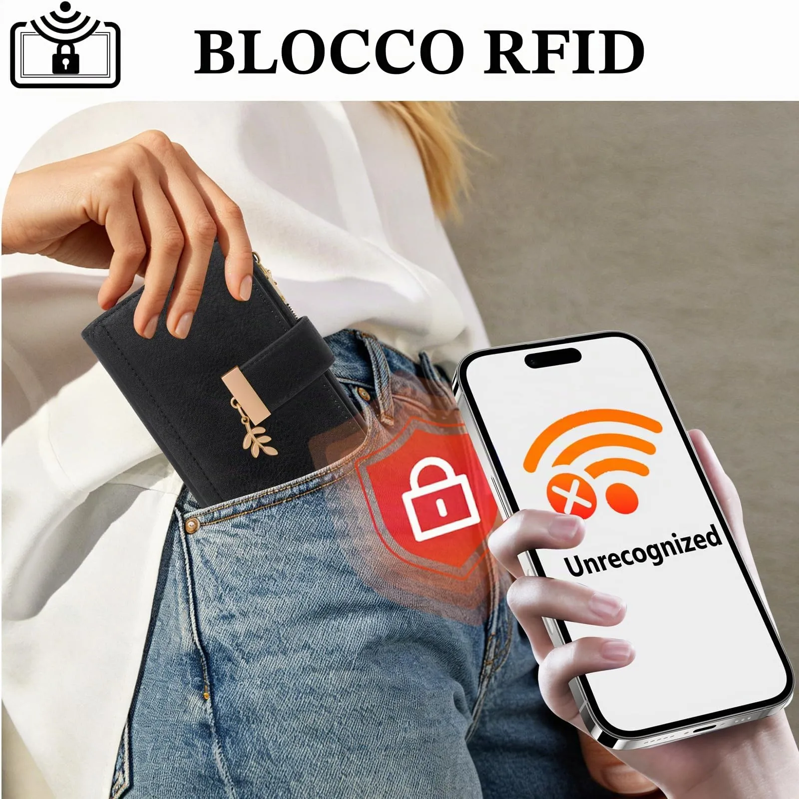 HNOOM Portafoglio Portamonete Donna Porta Carte di Credito Medio (Nero) - immagine 4