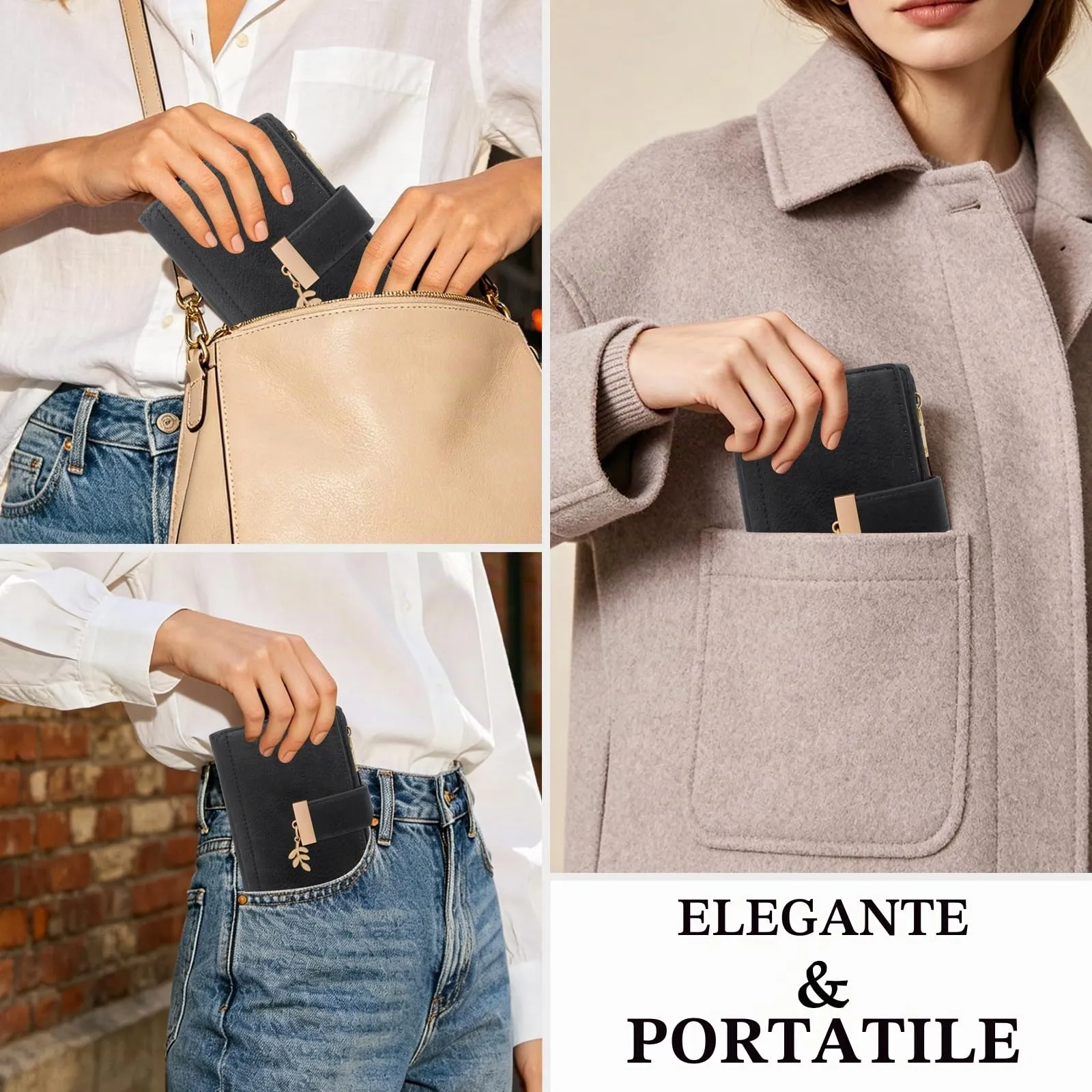 HNOOM Portafoglio Portamonete Donna Porta Carte di Credito Medio (Nero) - immagine 5