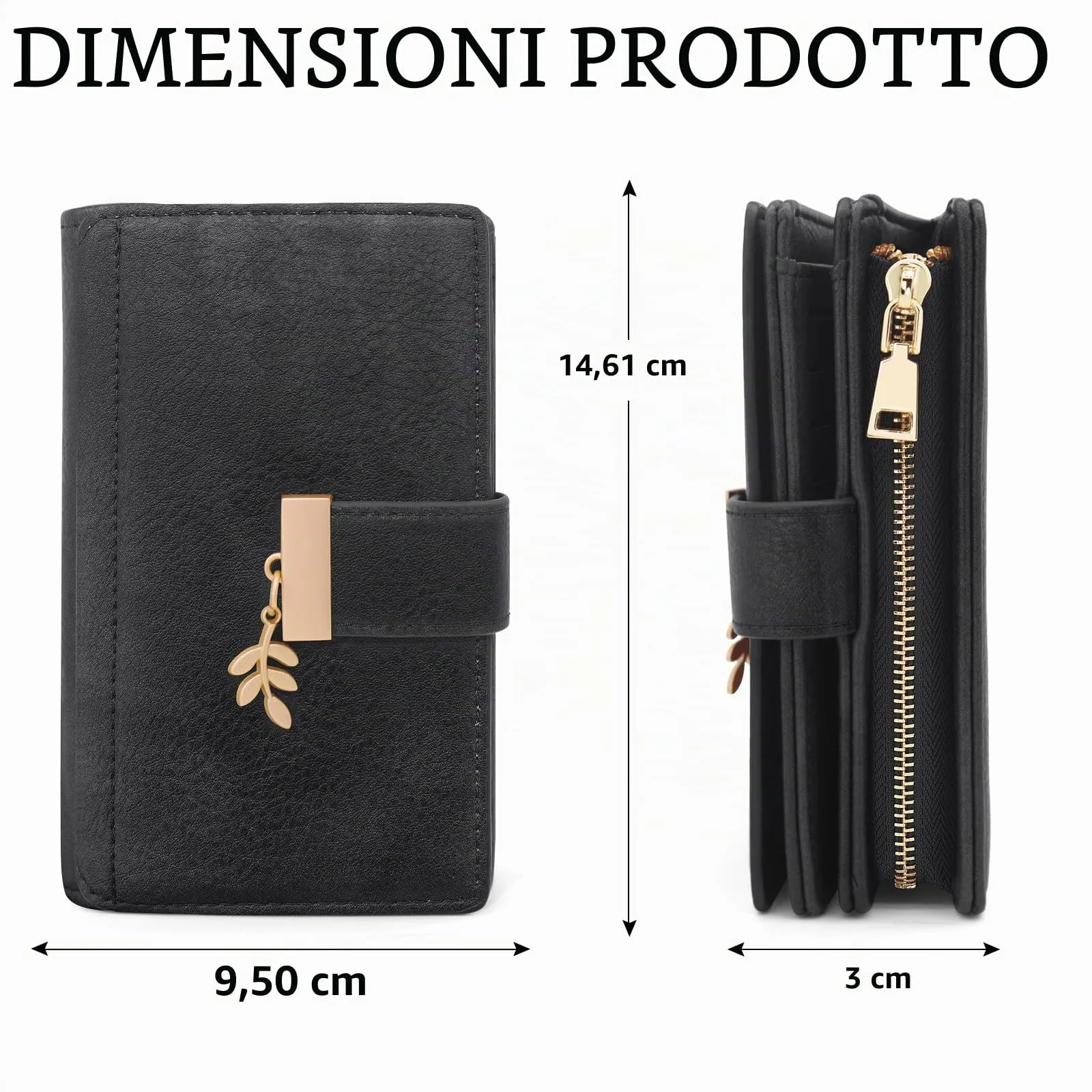HNOOM Portafoglio Portamonete Donna Porta Carte di Credito Medio (Nero) - immagine 6