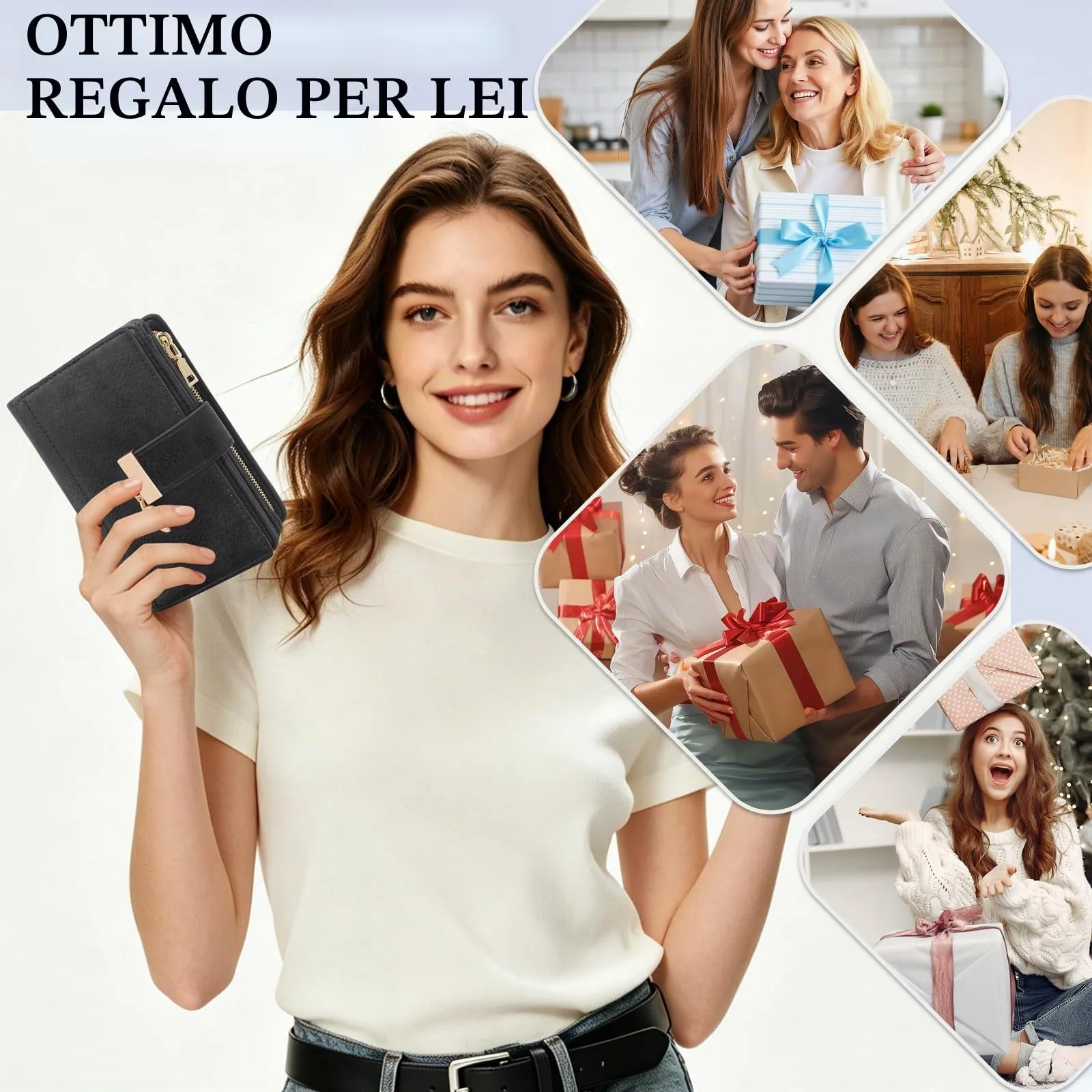HNOOM Portafoglio Portamonete Donna Porta Carte di Credito Medio (Nero) - immagine 7